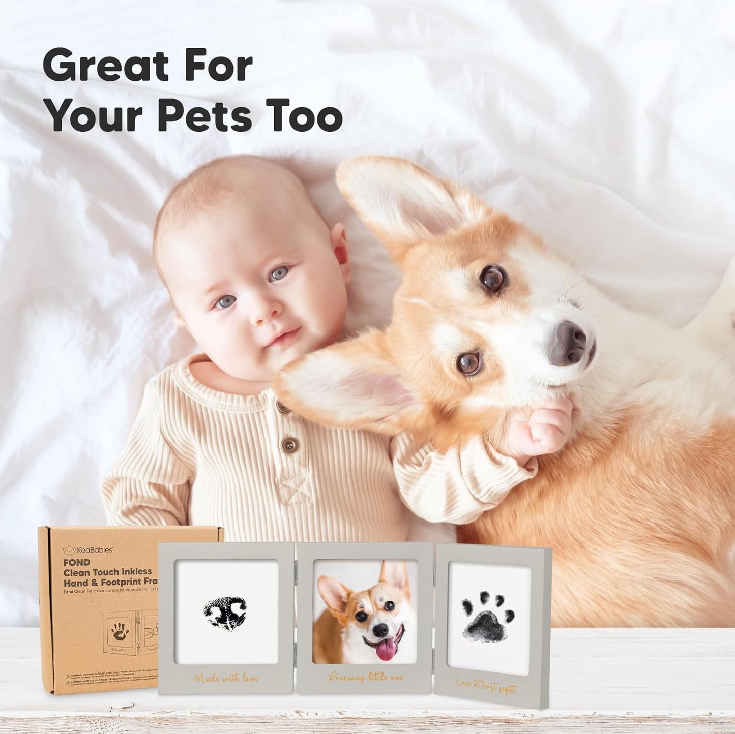 Inkless Baby Handprint and Footprint Kit for Newborn - Baby Footprint Kit, Newborn Keepsake Nursery Picture Frame,Dog Paw Print Maker,Personalized Gifts for New Mom,Showers & Registry(Cloud Gray/Gold)