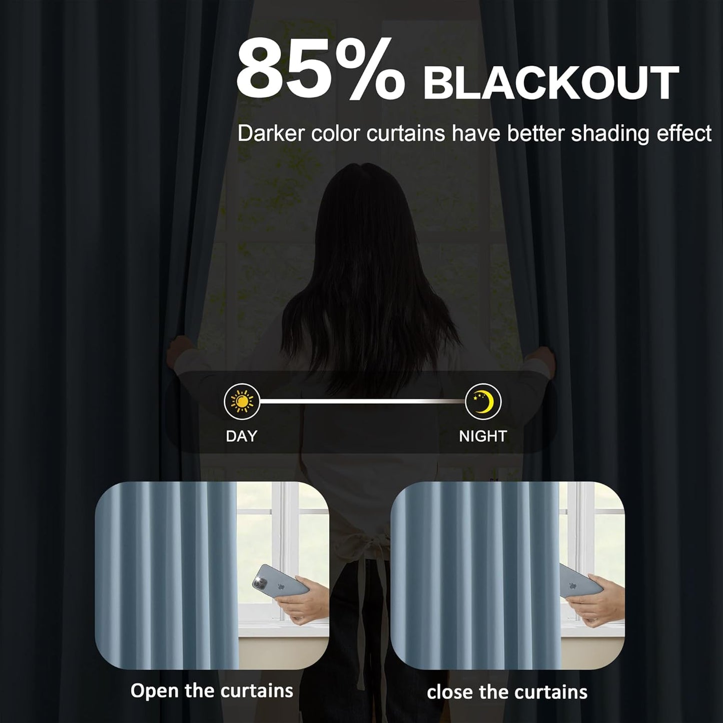 KEQIAOSUOCAI Pinch Pleated Blackout Curtain Drapes for Window 105" L - Triple Weave Energy Saving Thermal Room Divider Blackout Panels for Patio (72" Wide per Panel, 2 Panels, Dusty Blue)