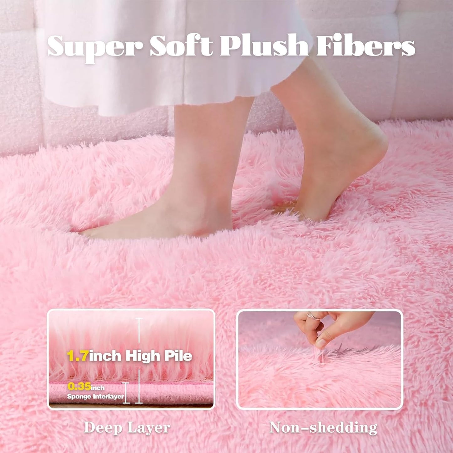 4FT Round Rug for Bedroom: Fluffy Shag Soft Washable Rugs Circle Small Fuzzy Plush Indoor Carpet for Living Room Nursery Playroom Dorm Kids Girls Boys Room (Pink, 4'x4')