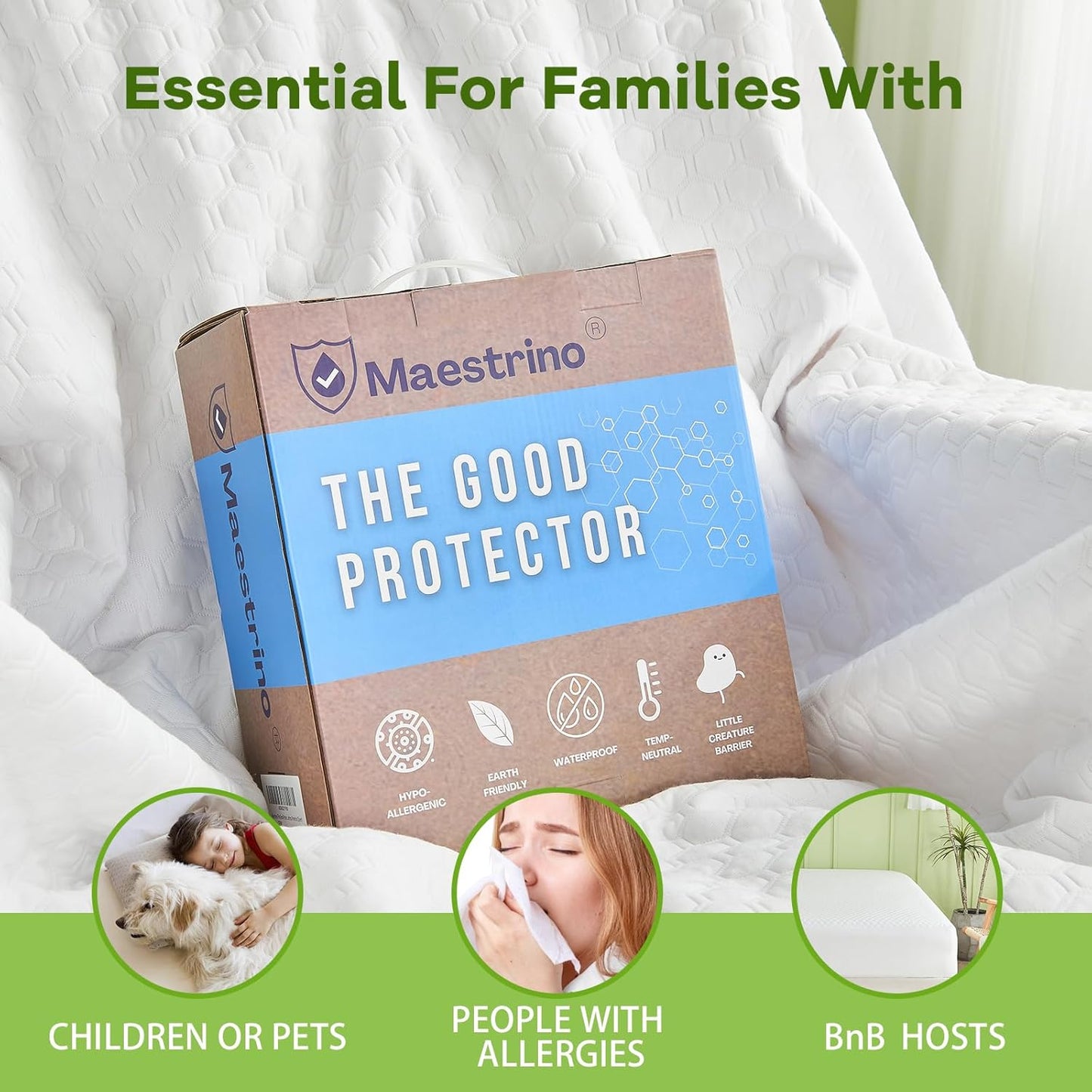 Premium Tencel King Mattress Protector in White, Natural and Skin Soft, Enjoy Our Waterproof Mattress Cover Fitted with A Deep Pocket, Hypoallergenic, Breathable, Noiseless and Absorbent