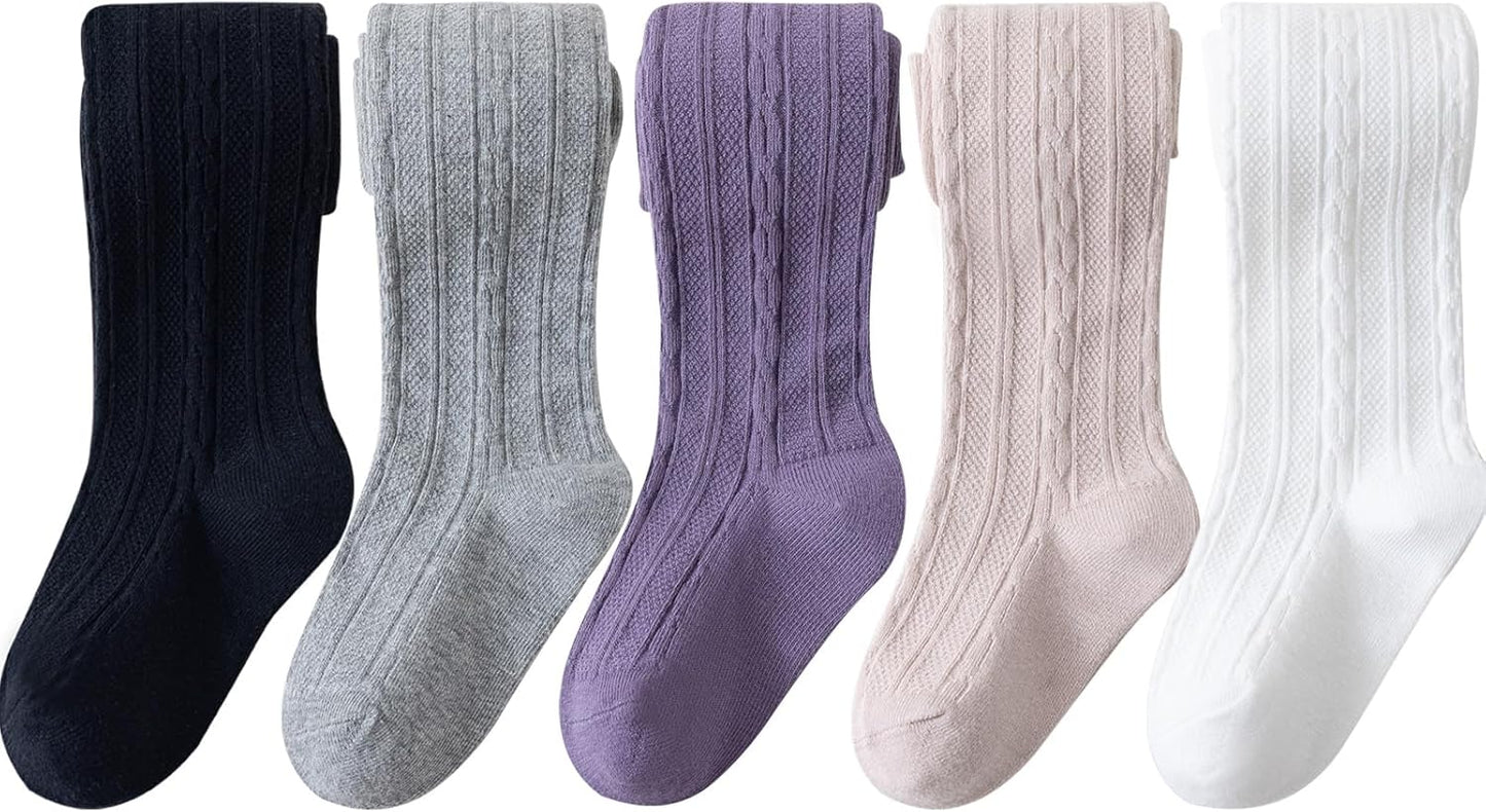 Looching Pack of 5 Toddler Baby Girls Leggings Tights Cotton Cable Knit Stocking Pants Pantyhose for 1-12T