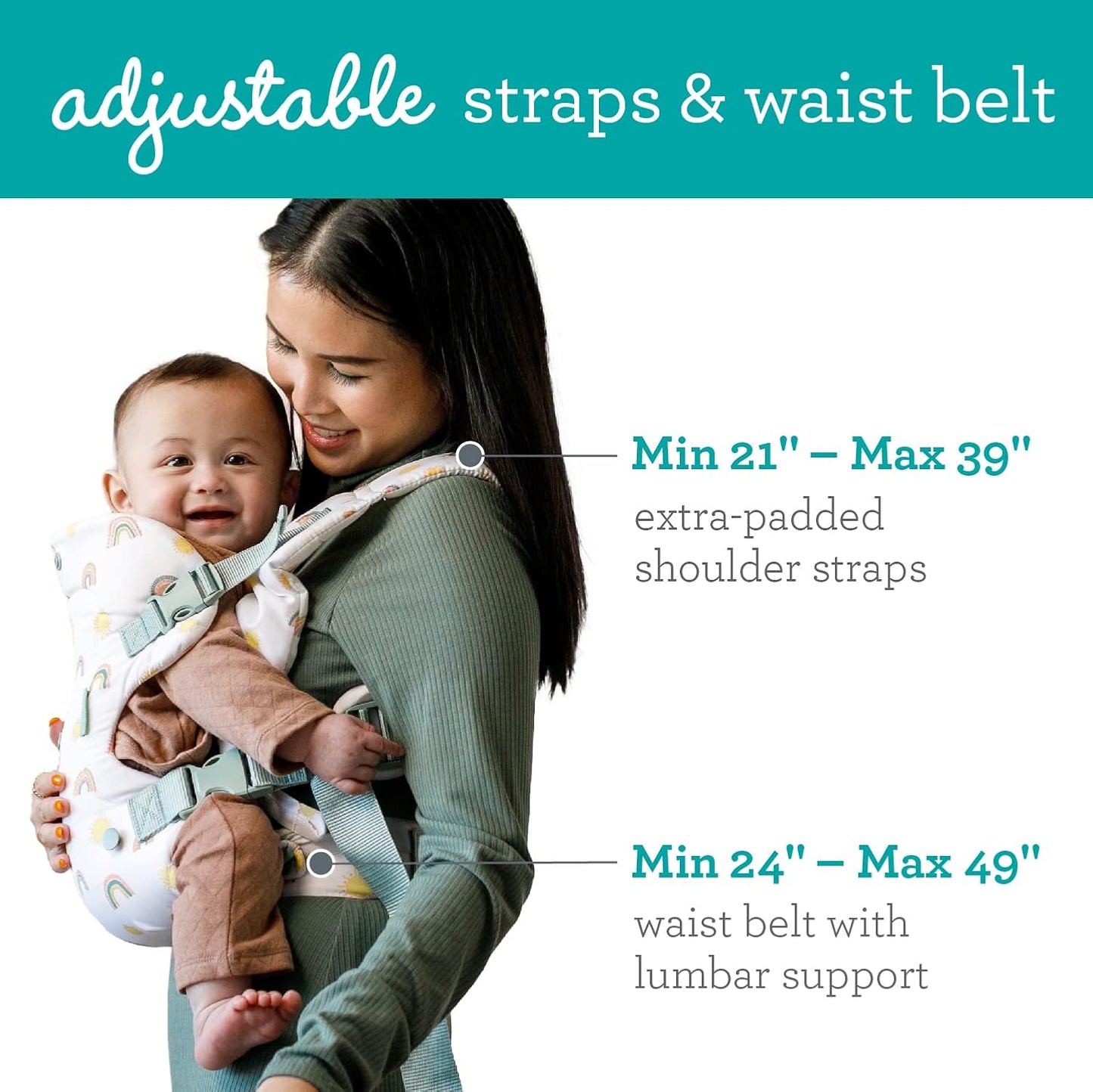 Infantino Flip 4-in-1 Convertible Baby Carrier, Adjustable, Ergonomic Babywearing, Registry Essential, Baby Carrier for Newborn to Toddler, Rainbow