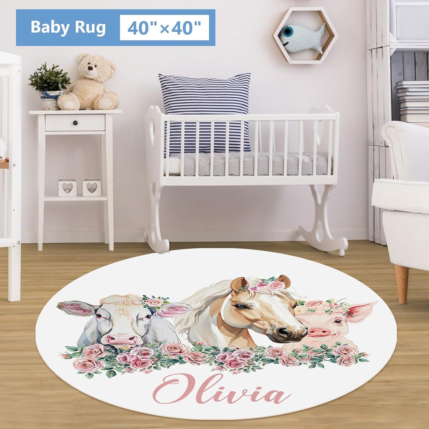 Personalized Floral Animal Crib Bedding Set, 5 Pcs Custom Baby Crib Set with Name, Double Layer Nursery Bedding Set, Soft Baby Bedding Crib Set for Girls, Customized Gift for Toddler Infant