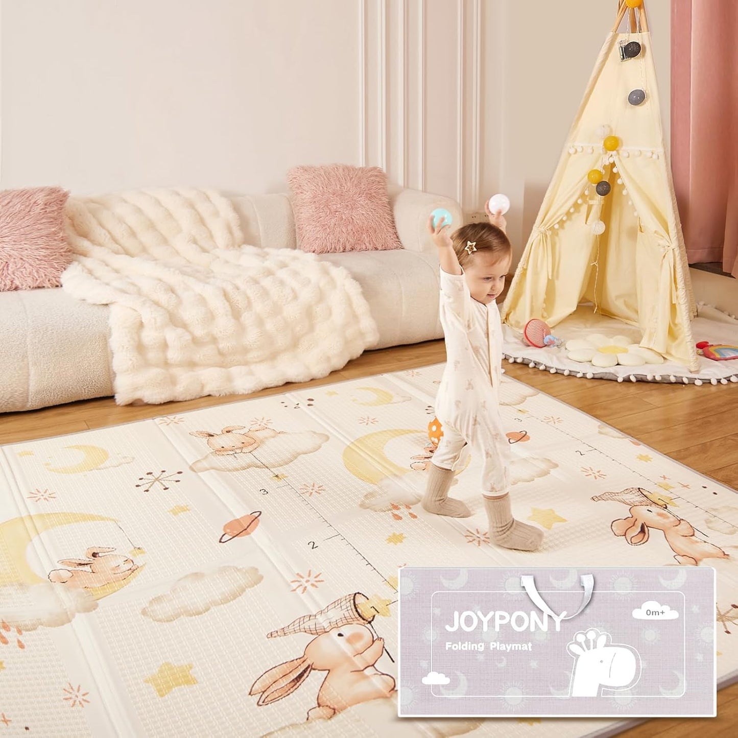 Baby Play Mat, 79 x 71 Inches Extra Large Foldable Play Mats for Babies and Toddlers, Waterproof & Anti-Slip Portable Baby Floor Mat for Tummy Time, Foam Baby Mat for Floor with Travel Bag