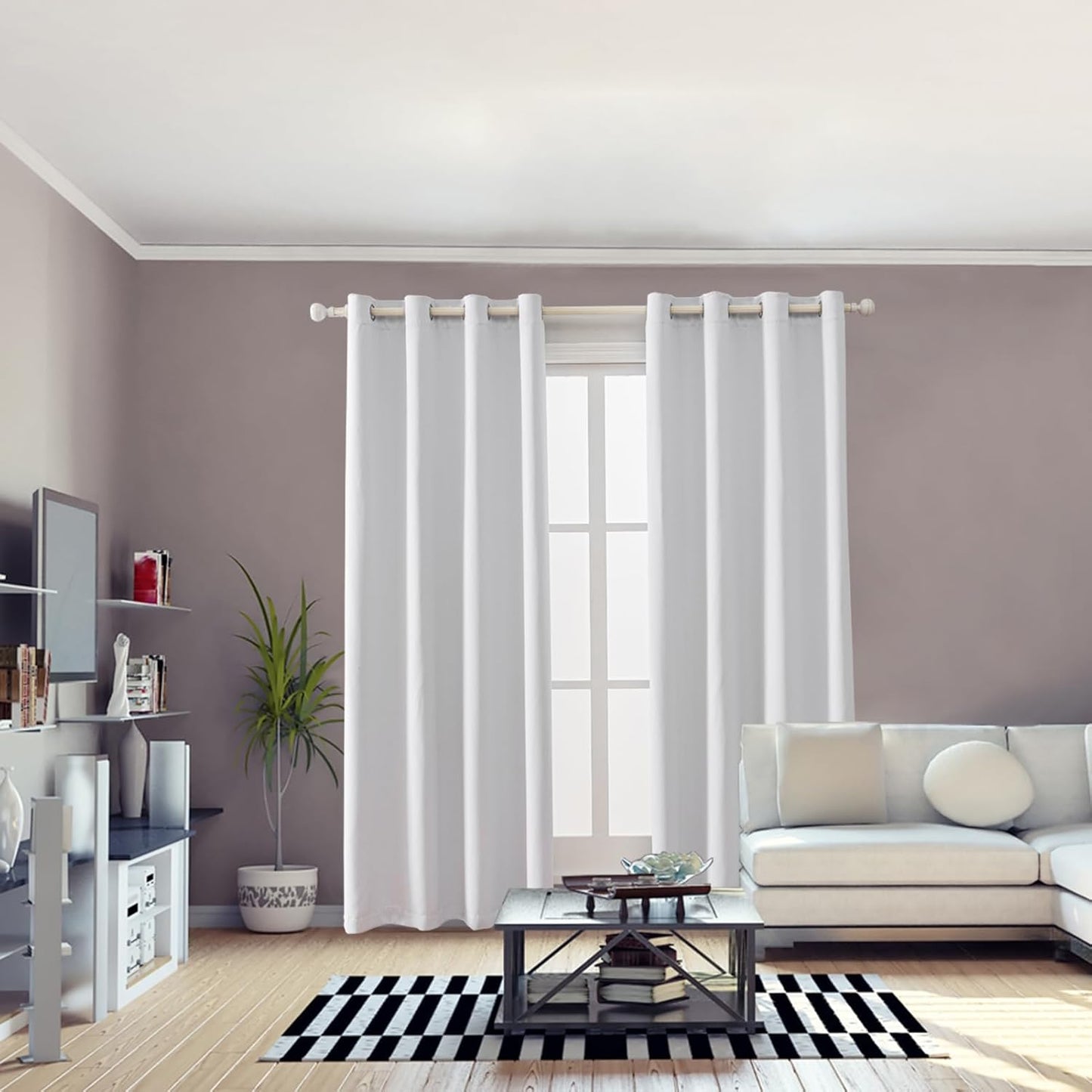 Anytime 100% Blackout Curtain Set, Thermal Insulated & Energy Efficiency Window Draperies for Guest Room, Full Shading Panels for Shift Worker and Light Sleepers（Greyish White, 2 Panels, 52W x 90L）