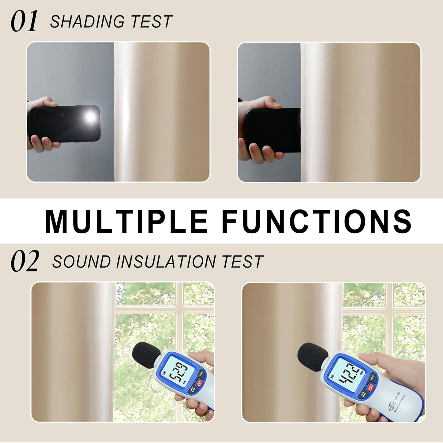 XWZO 100% Blackout Window Curtain Panels with Tiebacks- Noise Reduction and Light Blocking Rod Pocket Curtains with Black Liner for Studio, Basement Room, Biscotti Beige, W52 x L54, Set of 2
