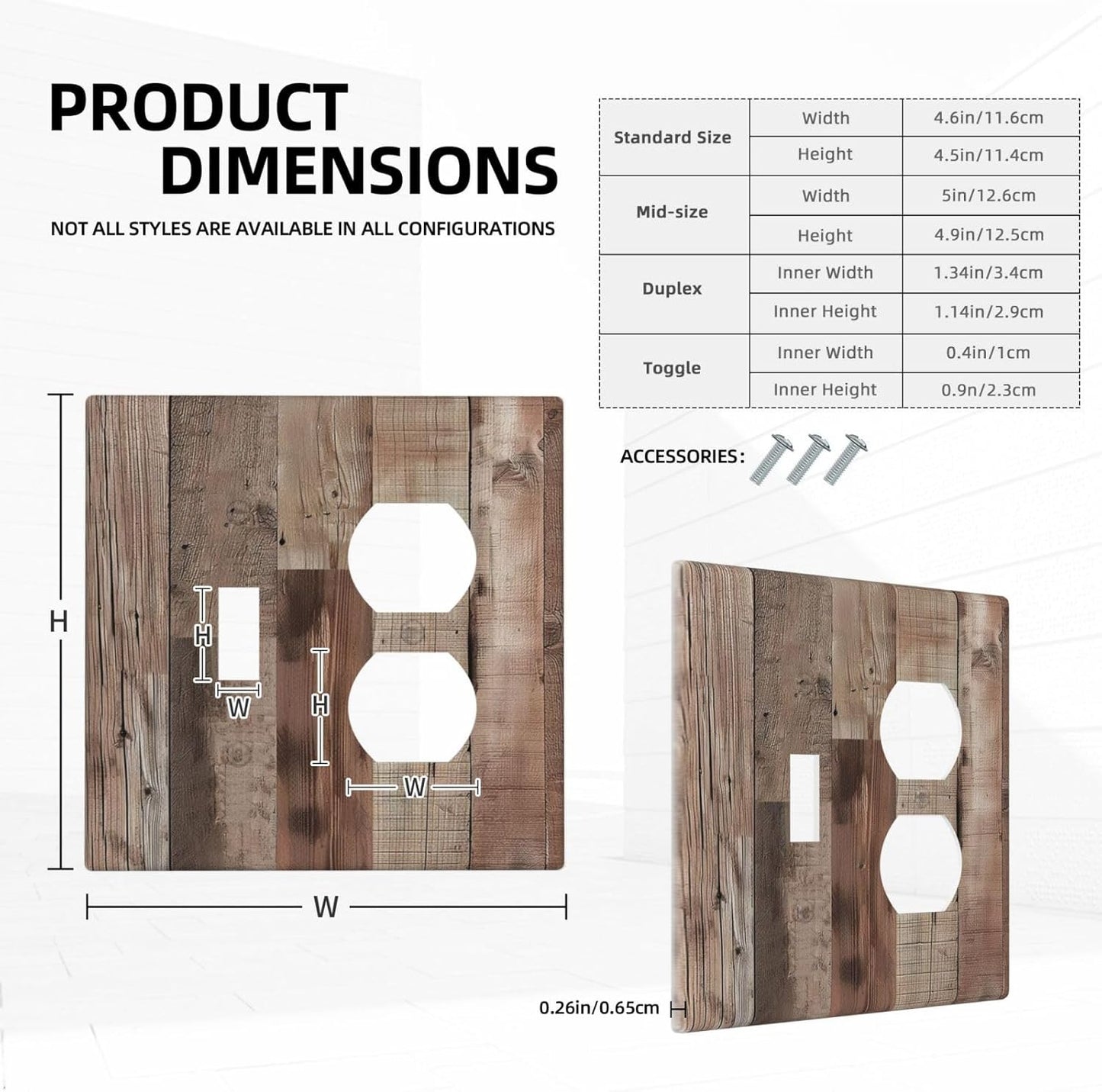 Decorative Outlet Covers Retro Wood Plank Vintaga Wooden Board 2 Gang Wall Plate Cover Single Toggle Duplex Combo Two Switch Light Switch Cover Plate Jumbo Dual GFCI Faceplate