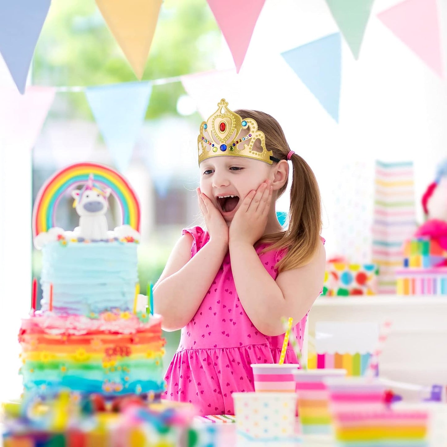 Epakh Princess Party Crowns Set, 27 Pcs DIY Crown with Diamond Stickers, Birthday Party Favor for Children and Princess Fans