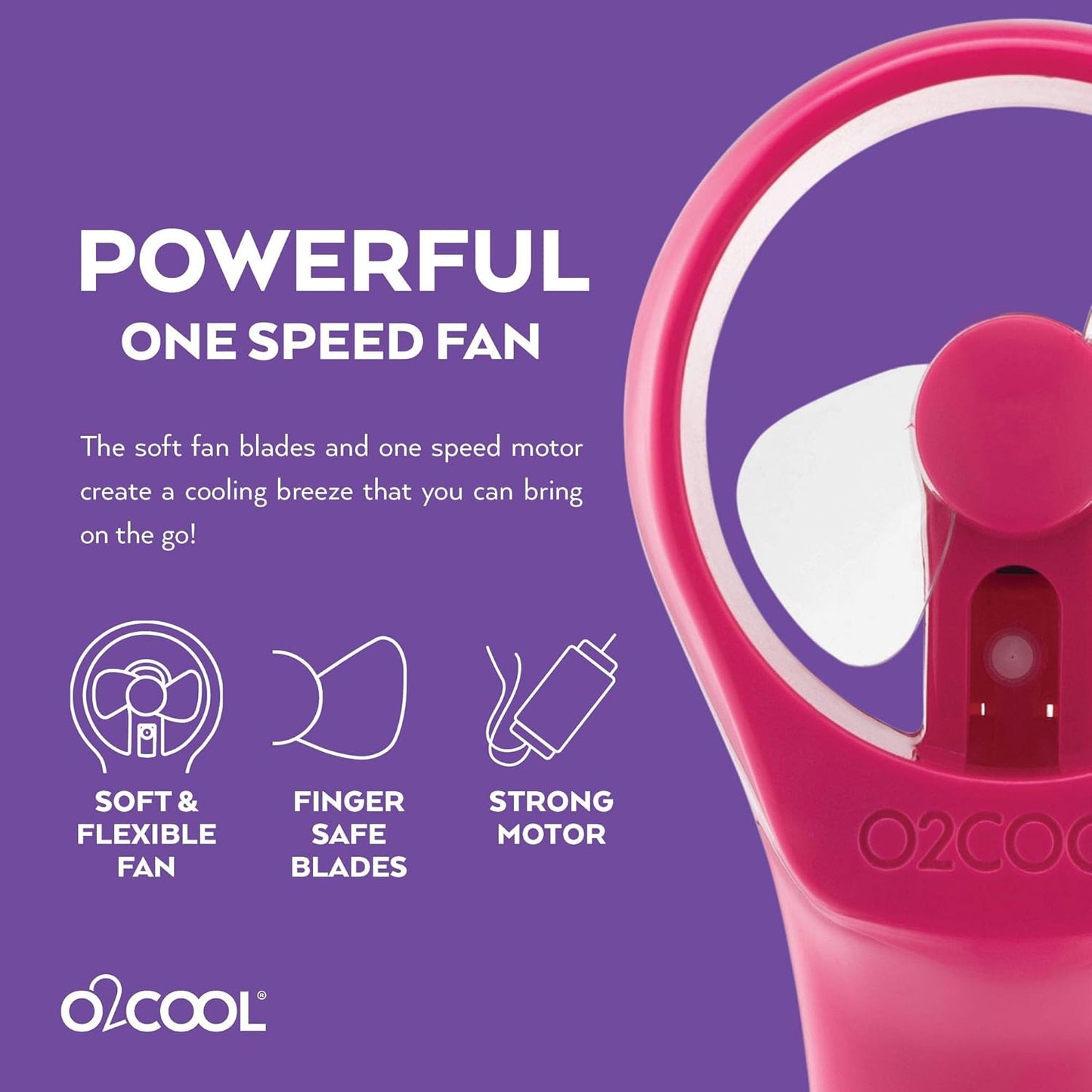 O2COOL 2 Pack Elite Battery Powered Handheld Water Misting Fans (Raspberry)
