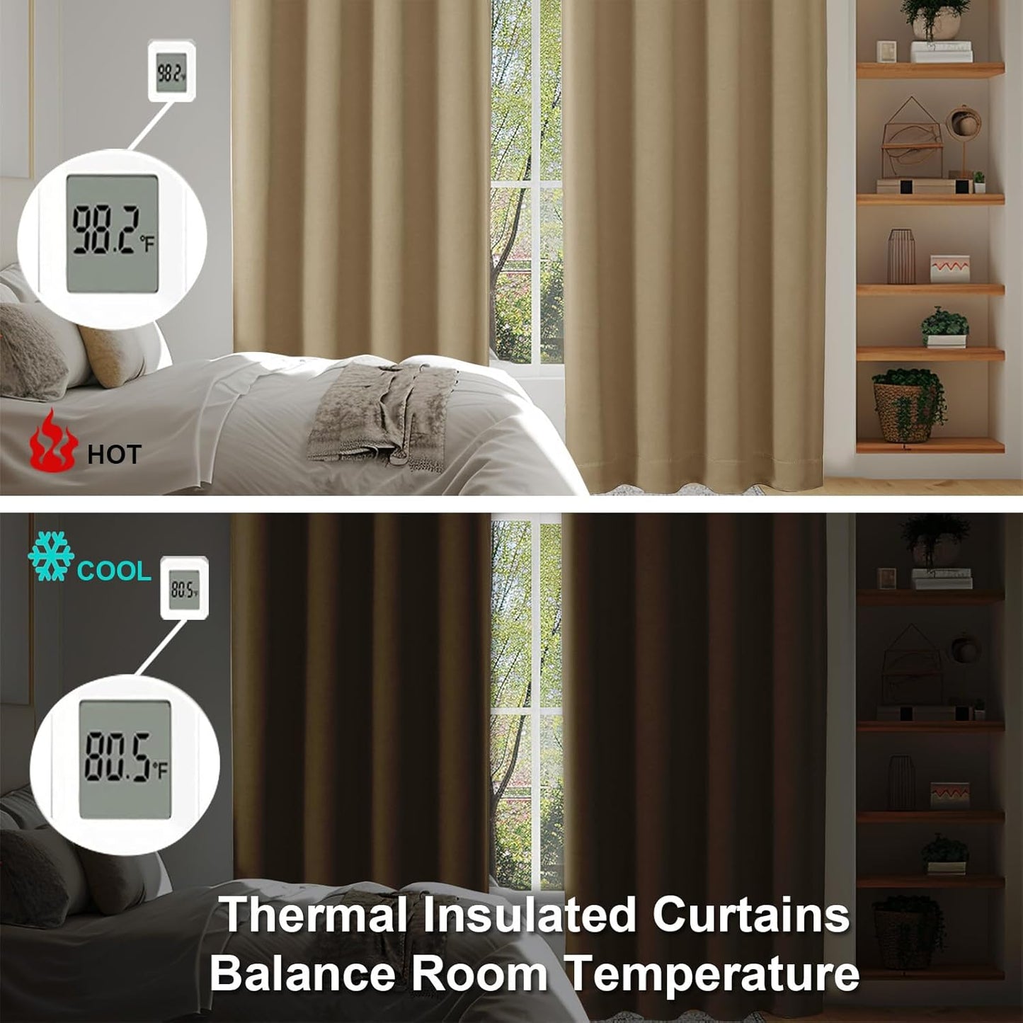 Simplebrand Ava Blackout Curtains for Patio 108 Inches Long 2 Panels Set, Solid Thermal Insulated Room Darkening Rod Pocket Window Treatment Curtains Blackout Drapes, W50 x L108 Inch, Taupe