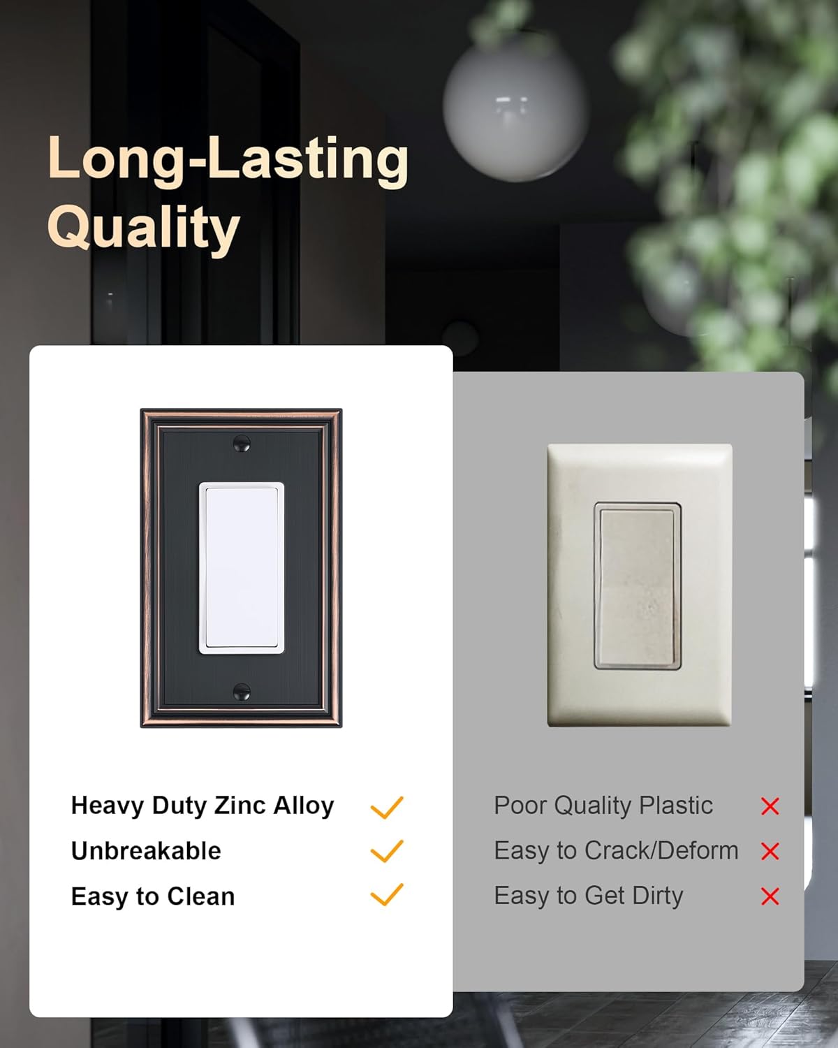 2-Pack Decorator Outlet Cover Plate, Aged Bronze Decorative Switch Plates and Outlet Covers, Durable Zinc Alloy Wall Plates for Electrical Outlets, Receptacle, GFCI Outlet, Dimmer Switch