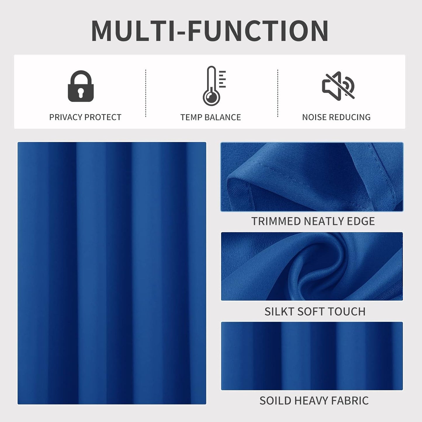 Joydeco Blackout Curtains 90 Inch Length 2 Panels Set, Thermal Insulated Long Curtains& Drapes 2 Burg, Room Darkening Grommet Drapes for Living Room Bedroom Window (W52 x L90 Inch, Royal Blue)