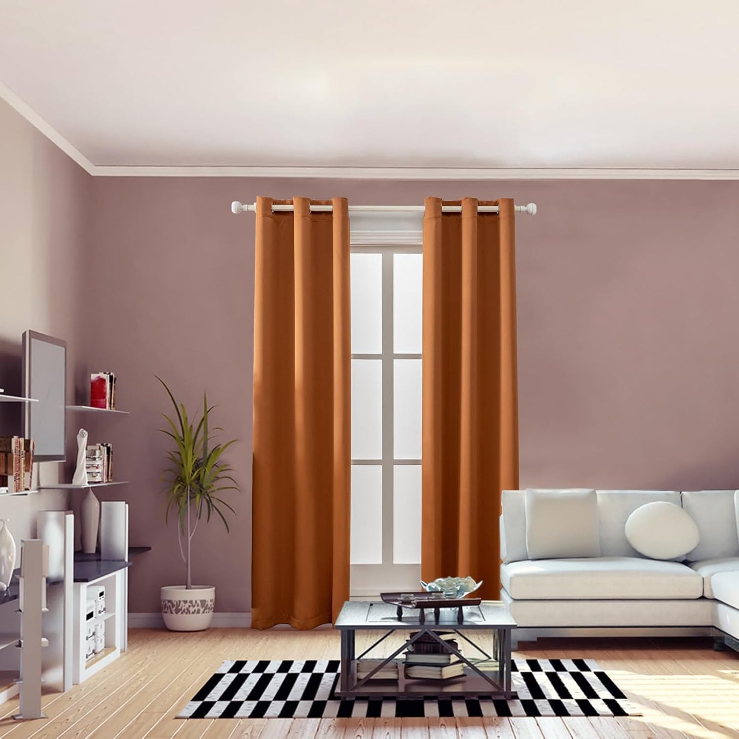 Anytime 100% Blackout Curtain Set, Thermal Insulated & Energy Efficiency Window Draperies for Guest Room, Full Shading Panels for Shift Worker and Light Sleepers（Orange, 2 Panels, 42W x 72L）