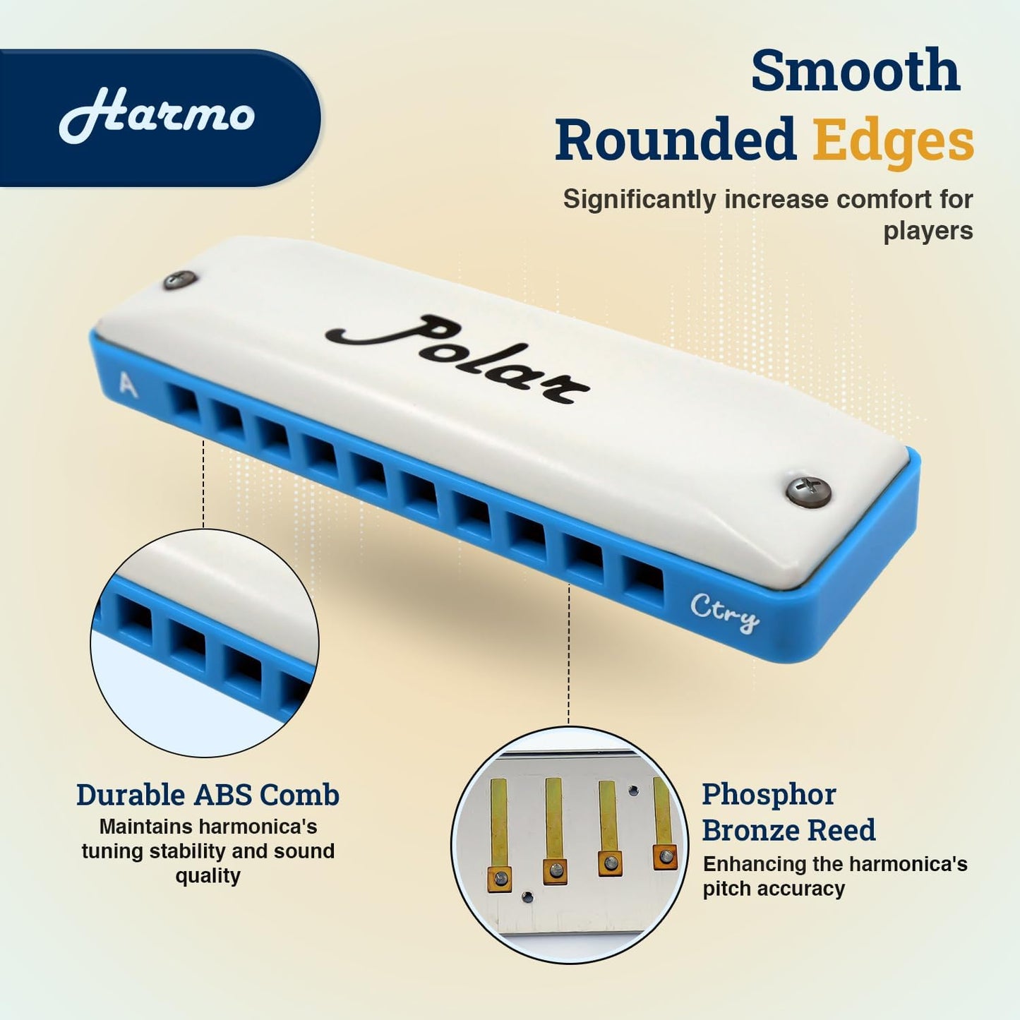 Harmo Polar Country Diatonic Harmonica Key of Db, Super Country Tuned - Ideal for Country, Bluegrass, Jazz, and Celtic Music, Mouth Organ With Case, Harmonica for Adults, Beginners & Professionals