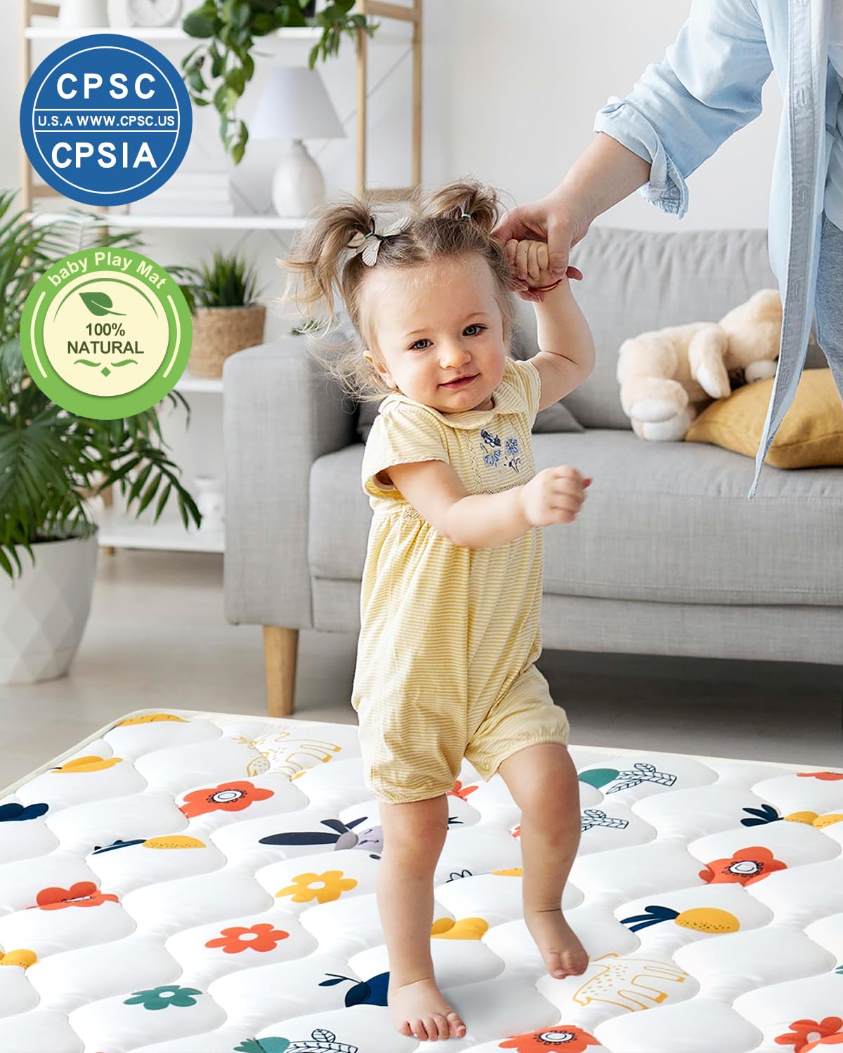 Odorless Premium Foam Baby Play Mat 36" x 36", Soft Microfiber Fabric Crawling Mat for Floor- Comfortable and Hypoallergenic, Non-Slip Cushioned Floor Playpen mat for Infants,Babies,Toddlers