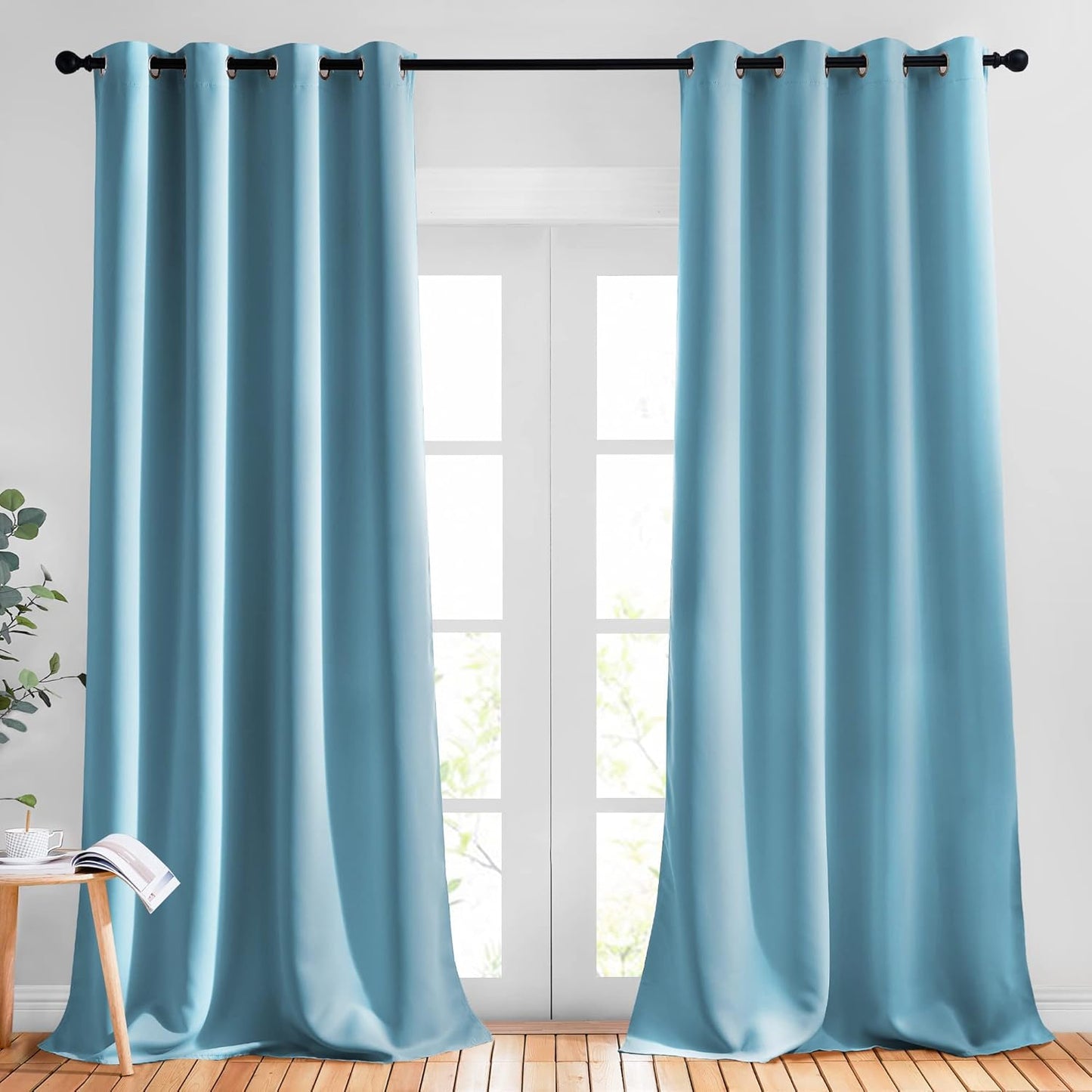 NICETOWN Blackout Living Room Curtains Teal Blue - Home Fashion Ring Top Thermal Insulated Room Darkening Curtains for Bedroom/Living Room (2 Panels, W52 x L90, Teal Blue)