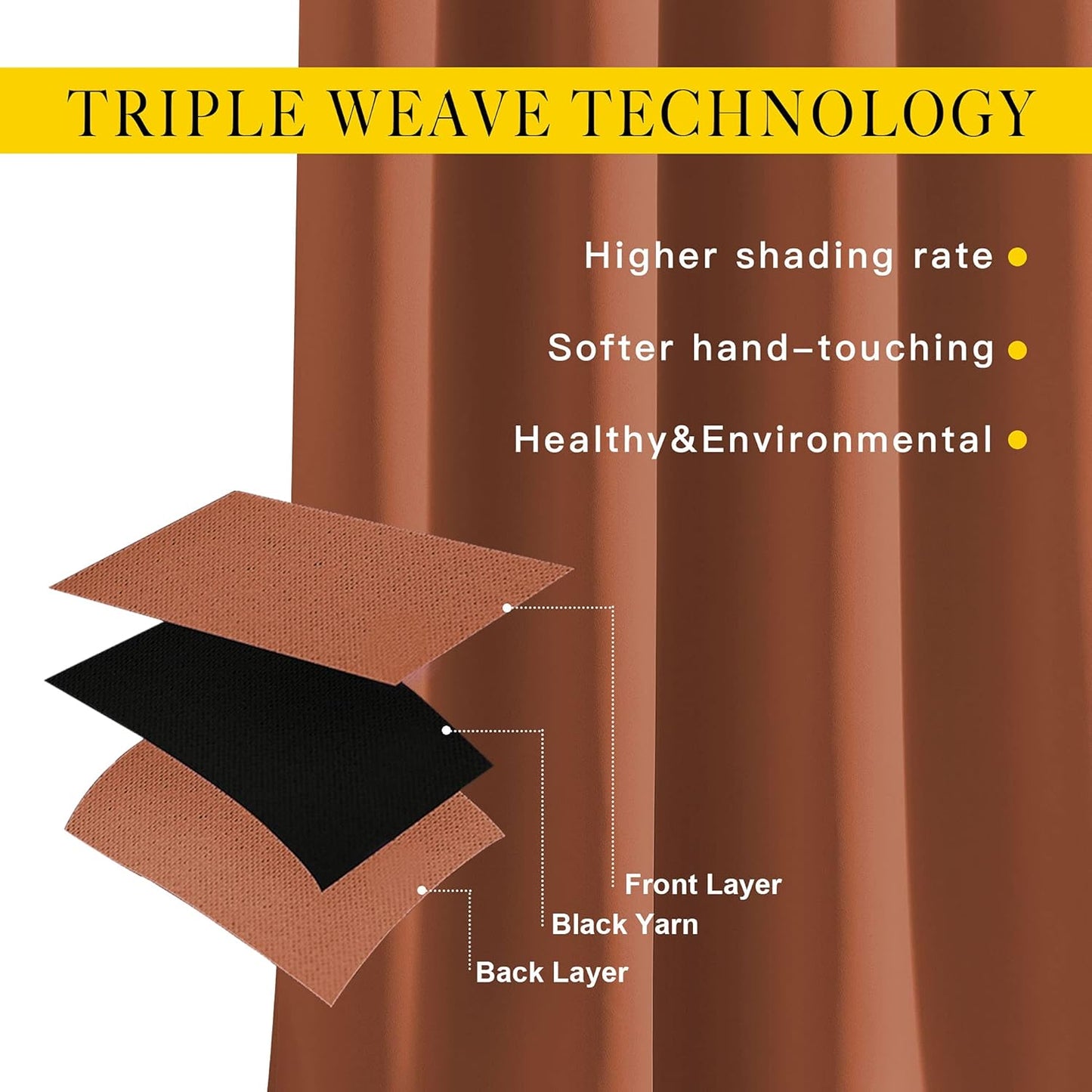 NICETOWN Blackout Room Divider Curtains 118 inches Long, Grommet Thermal Window Treatments Sound Reducing Drapes for Sliding Glass Door, Burnt Orange, W66 x L118, 2 Pieces