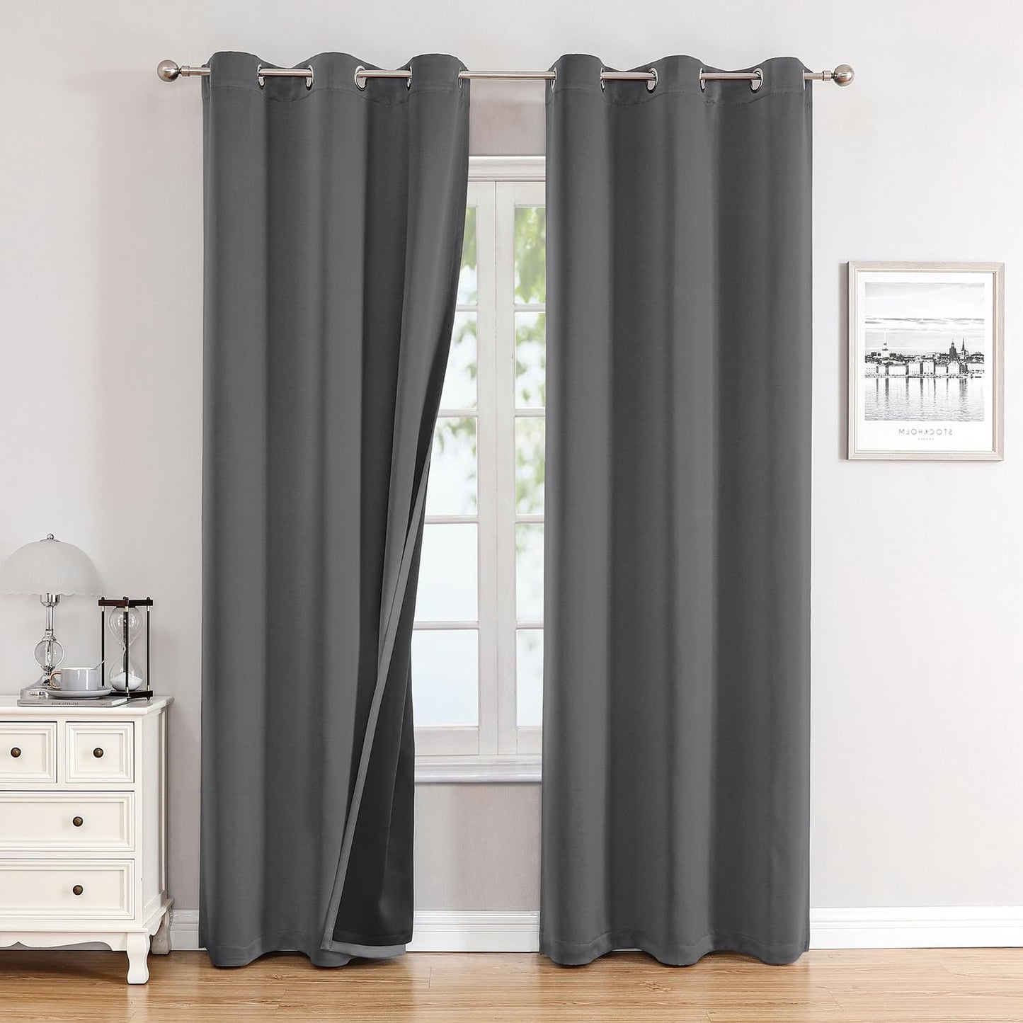 ChrisDowa 100% Blackout Curtains 78 inch Long for Bedroom with Black Liner, 2 Thick Layers Total Blackout Thermal Insulated Grommet Window Curtains 2 Panels Set (Grey, 42 x 78 Inch)