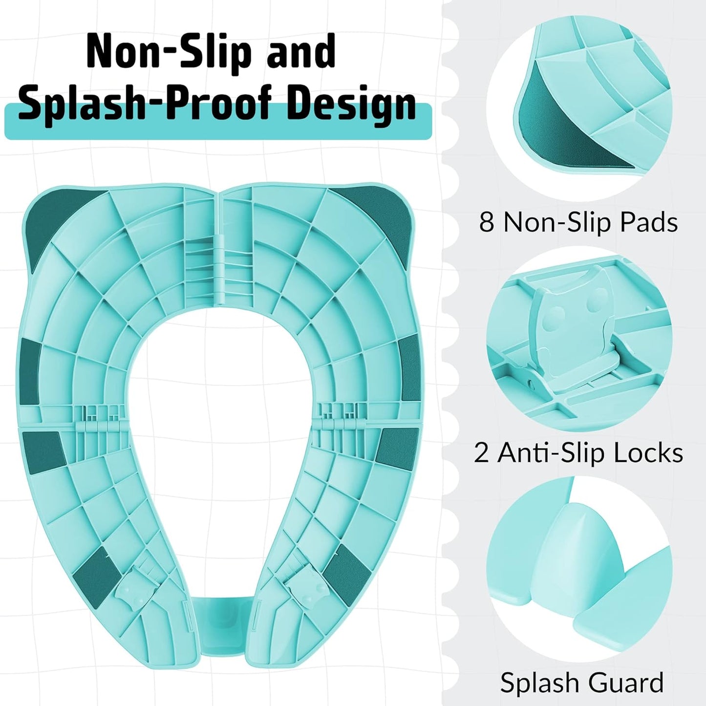 Maliton Travel Potty Seat for Toddler & Kid Travel, Portable Foldable Potty Seat with Storage Bag, Non-Slip Potty Training Toilet Seat Cover wth Splash Guard (Aqua Green)