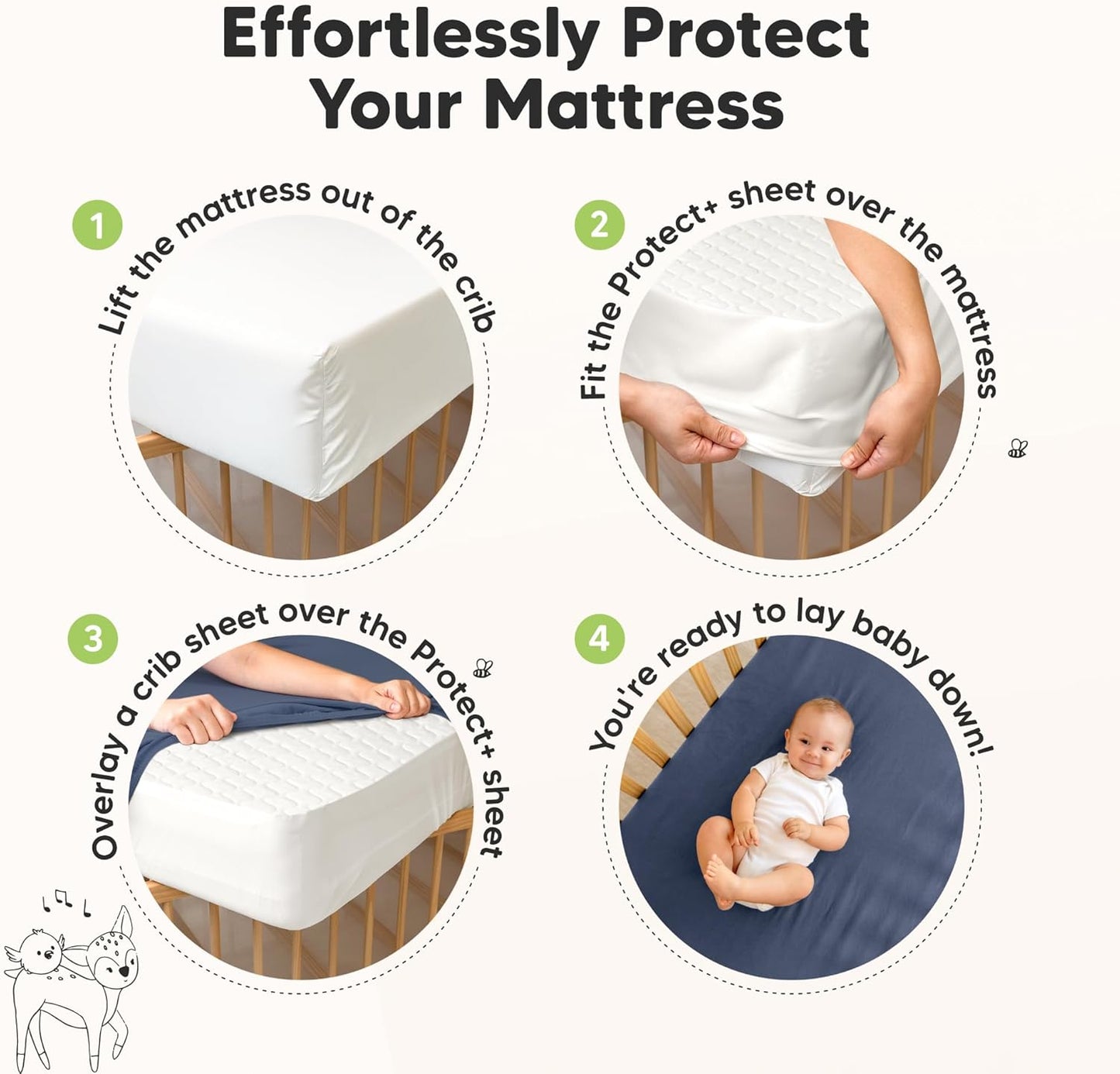 Waterproof Crib Mattress Protector Cover Fitted - 2-Pack Quiet Baby Crib Mattress Pad Sheets, 52" x 28" Soft Quilted Cotton Baby Sheet, Machine Washable, Easy Fit, Durable (Pearl Gray/Mavy)