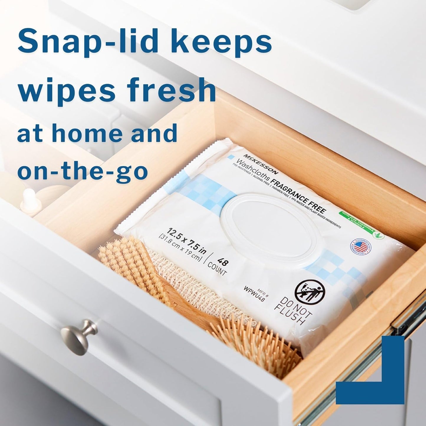 McKesson Washcloth Wipes for Adults, Unscented (12 Pack, 576 Washcloths) Disposable Wash Cloths for Body - Fragrance-Free No-Rinse Formula - Good for Incontinence and Elderly - 48 Wipes Per Pack