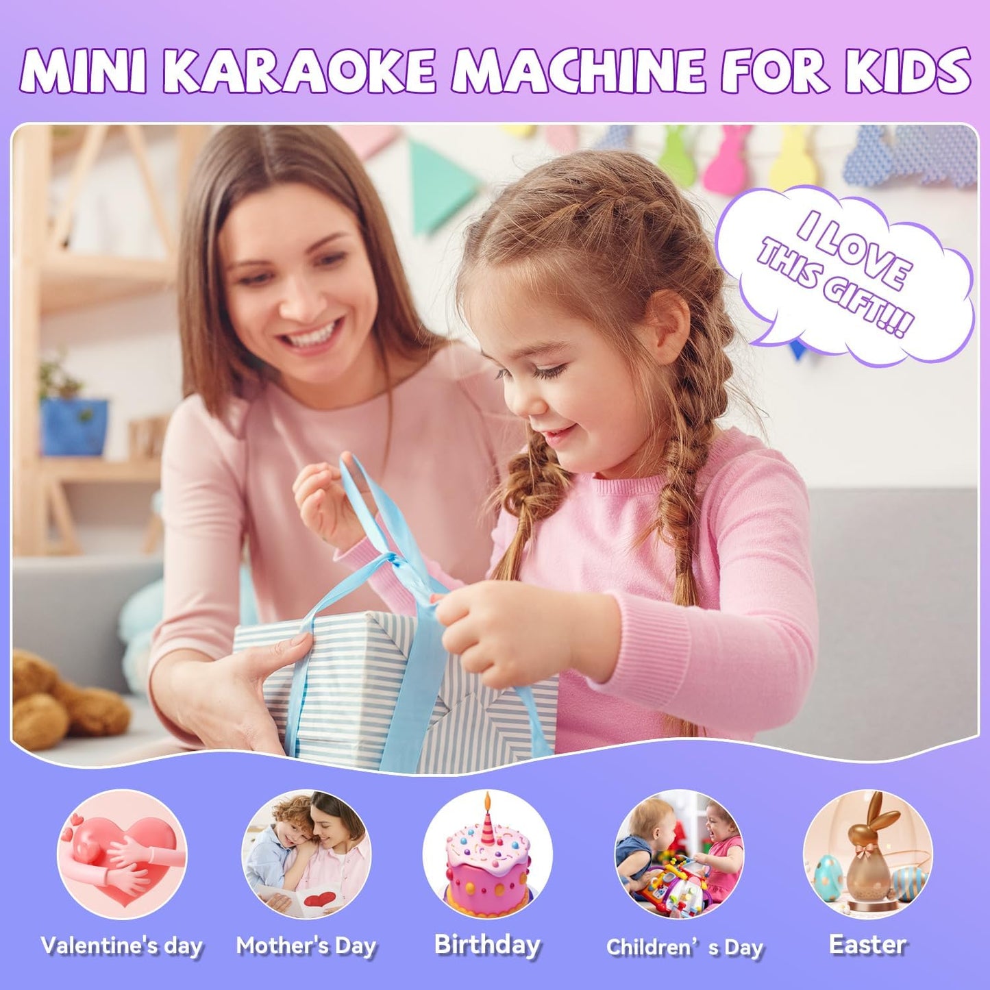 【2025 Newest】 Mini Karaoke Machine for Kids Girls & Boys - Portable Bluetooth Speaker with 2 Wireless Microphones - Kids Birthday Gifts for Ages 4-10 - Kids' Instrument Accessories - Space Gray