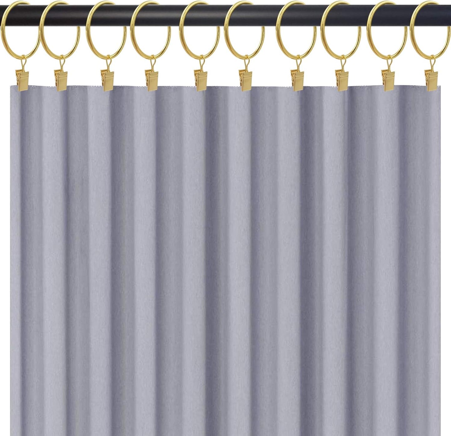 20 Pack Gold Curtain Rings with Clips, Curtain Hooks Hangers Clip Rings for Hanging Drapes Bows Hat, Drapery Rings 1.77 in I D, Fits up to 1.5 in Diameter Curtain Rod.