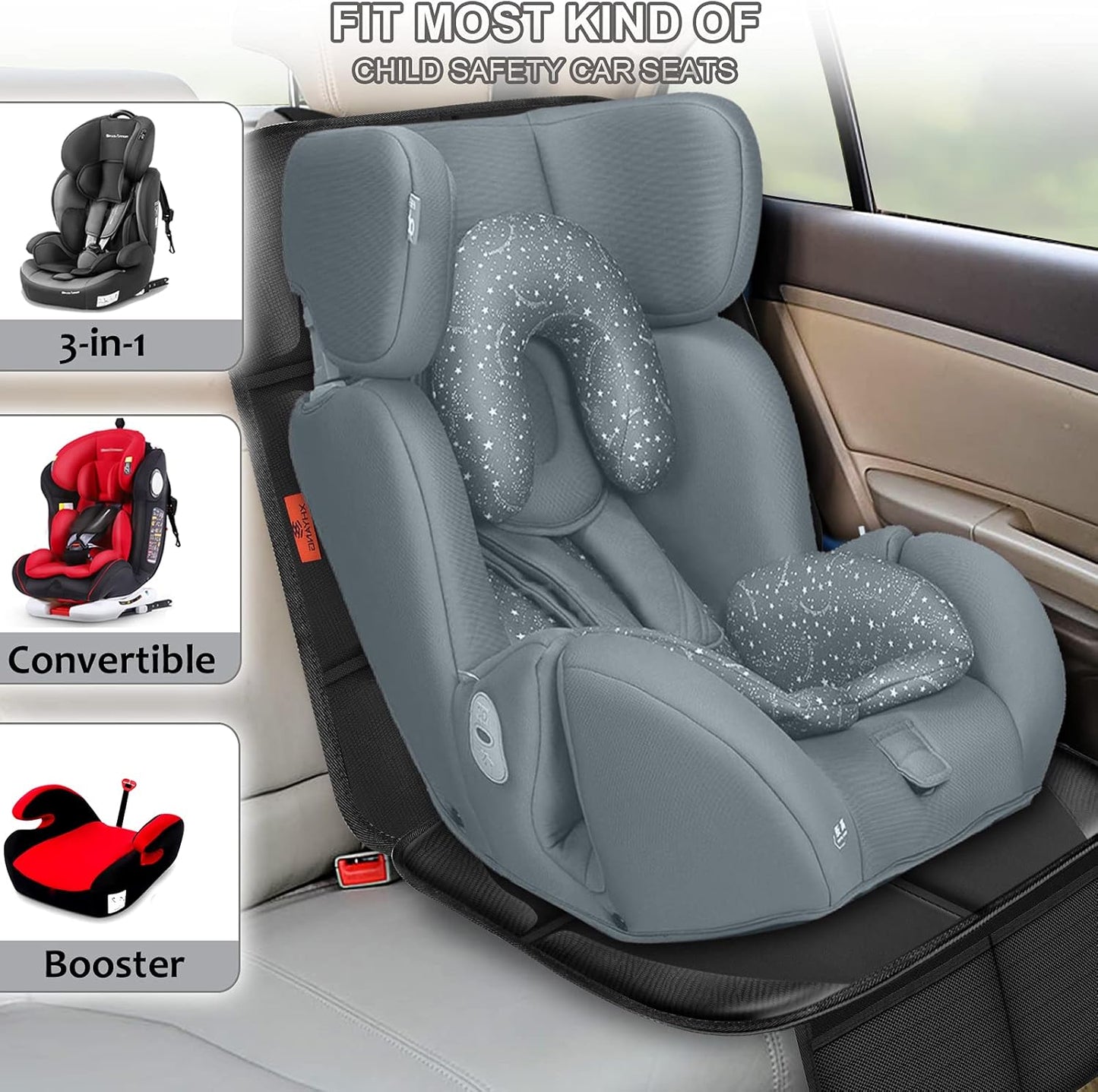 Car Seat Protector,Auto Car Seat Protectors Baby Carseat Waterproof Durable 600D Fabric for Child Baby Car Seat Mat Vehicle Pet Cover 2 Storage Pockets (1 Pack)