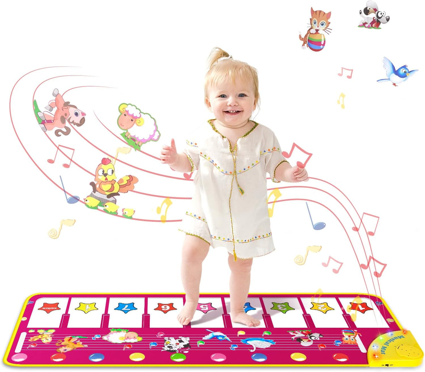 M SANMERSEN Piano Mat - Musical Keyboard Floor Playmat 39.5" Electronic Music Animal Touch Play Blanket Funny Xmas Gift Toy for 1 2 3 Year Old