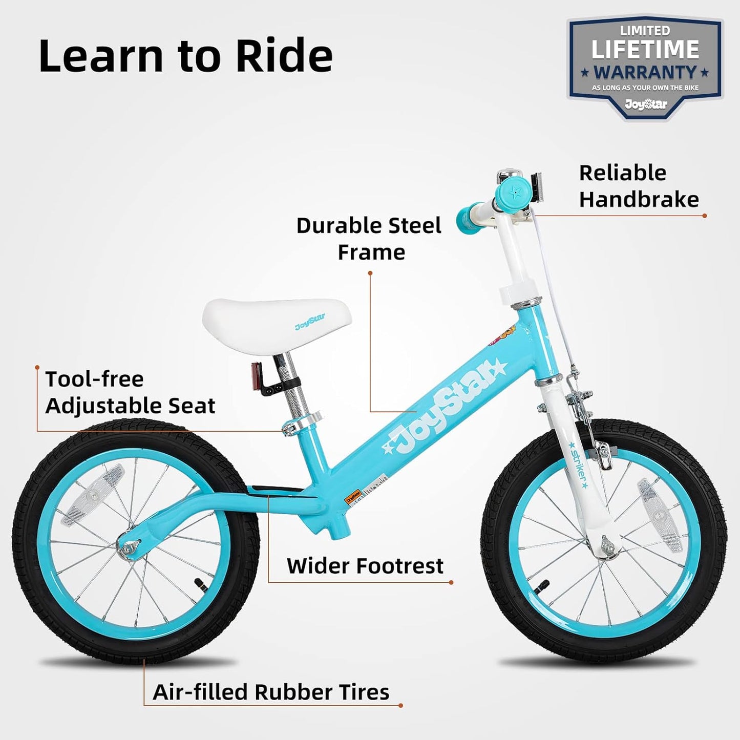 JOYSTAR 16 Inch Balance Bike for Toddlers and Kids Ages 4-7 Years Old Boys and Girls - Sport Kids Balance Bike with Handbrake - No Pedal Training Bicycle