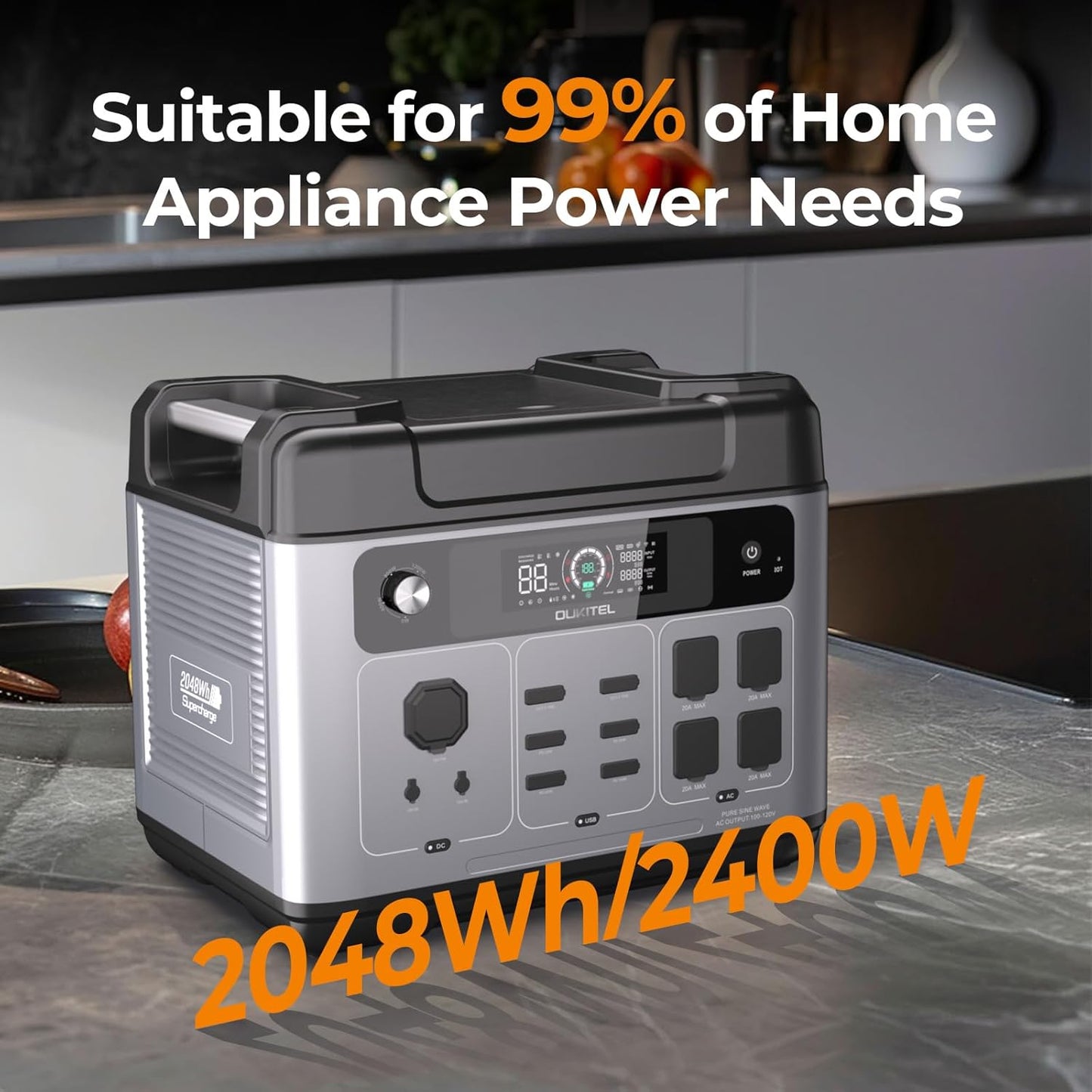 OUKITEL P2001 Plus 2400W/2048Wh Power Station, Solar Generator with 4 AC Outlets (5000W Peak), 1.5H Full Charging, APP Control Battery Backup for Home, Camping & RVs(Optional Solar Panel)