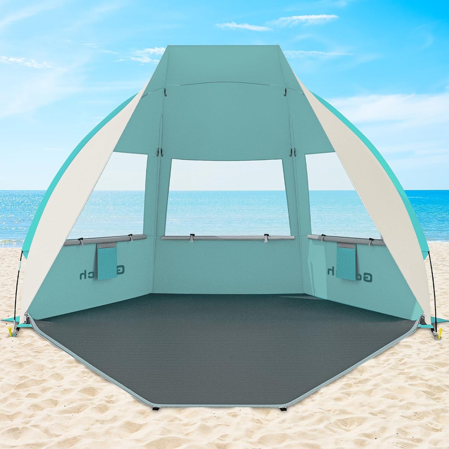 Gorich Portable Beach Tent for 3/4-5/6-7 Person with UPF 50+ UV Protection, Lightweight & Foldable Sun Shelter with 5 Sand Bags, Easy Setup Windproof Beach Umbrella Sun Shade