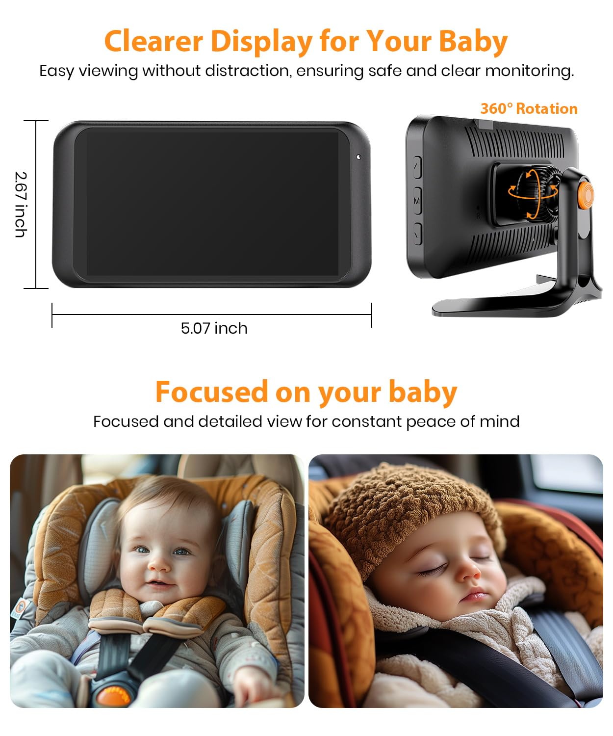 BV2 USB Car Camera for Baby : 4.5" Car Seat Camera with 1080P Crystal Clear Mirror View, Easy Installation Carseat Rear Facing Moitor for Pet & Kids, HD IR Night Vision Backseat Monitor