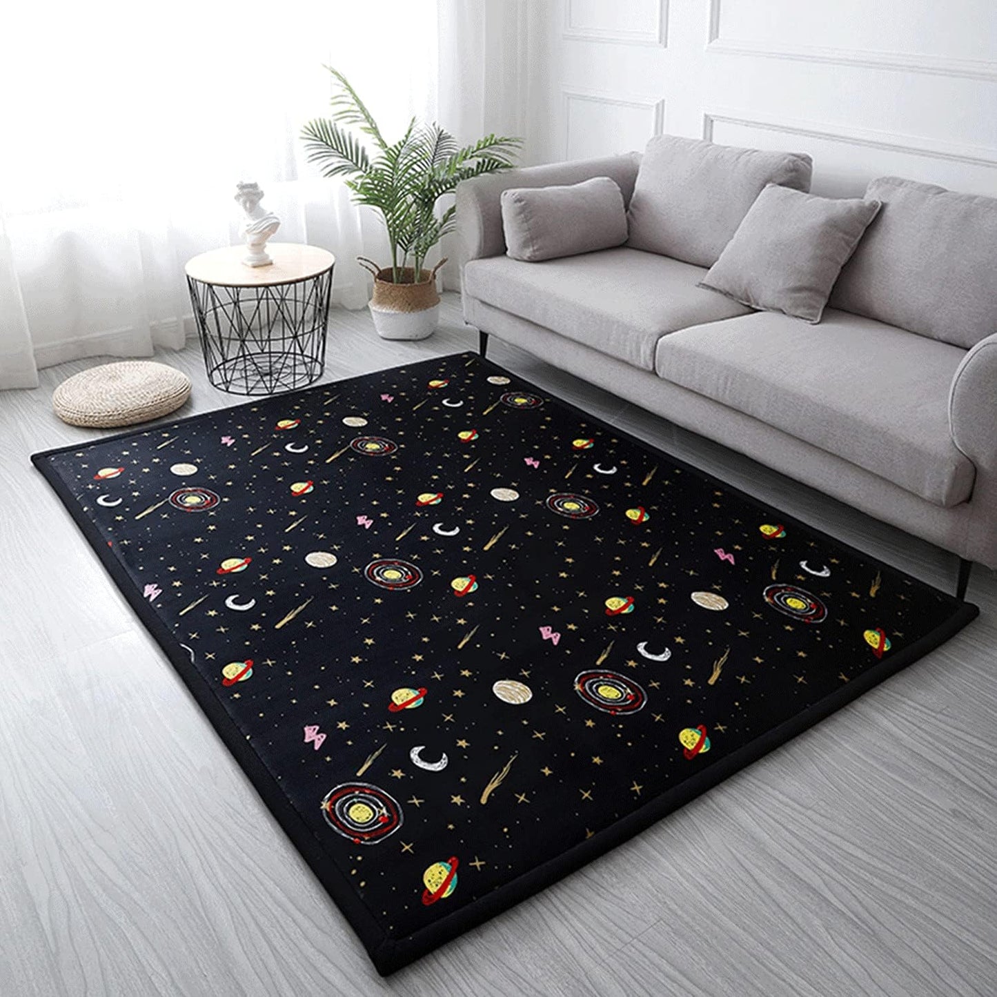 Loartee Coral Velvet Area Rug - 1" Thick Memory Foam Baby Play Mat, Washable Toddler Carpet, Home Decor for Living Room, Nursery, Kids Bedroom, Astral Black, 5'11"x6'7"