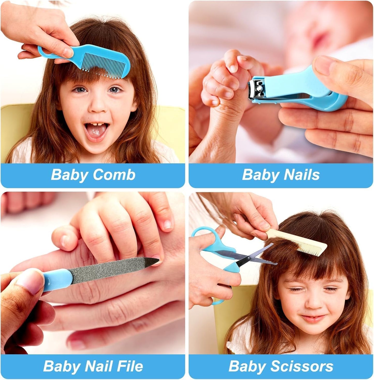 Baby Grooming Kit, Infant Safety Care Set with Hair Brush Comb Nail Clipper Nasal Aspirator,Baby Essentials Kit for Newborn Girls Boys (Blue)