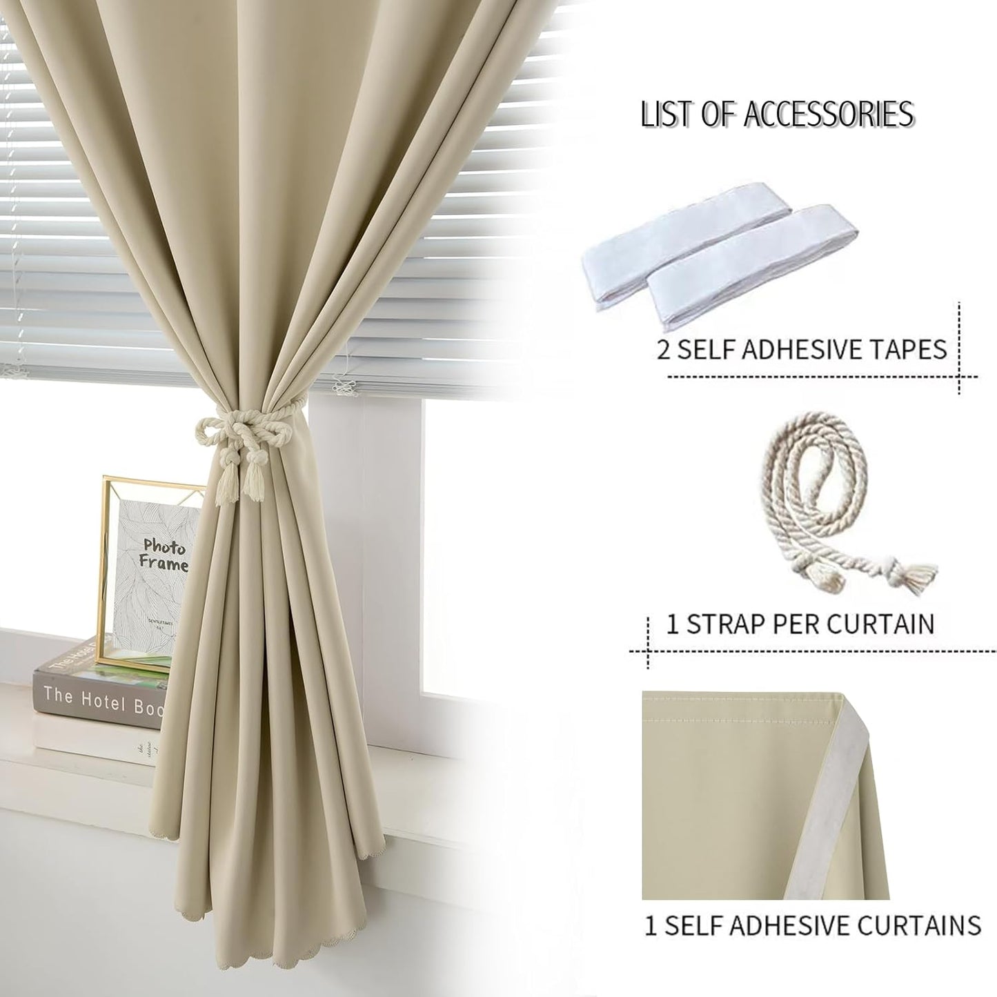 Self Adhesive Portable Blackout Curtains for Bedroom Easy to Install Window Thermal Lnsulated Kitchen Room Darkening Small Window Curtains, Cortinas Para Cuarto, 59"W X 71"L, Beige, 1 Panel