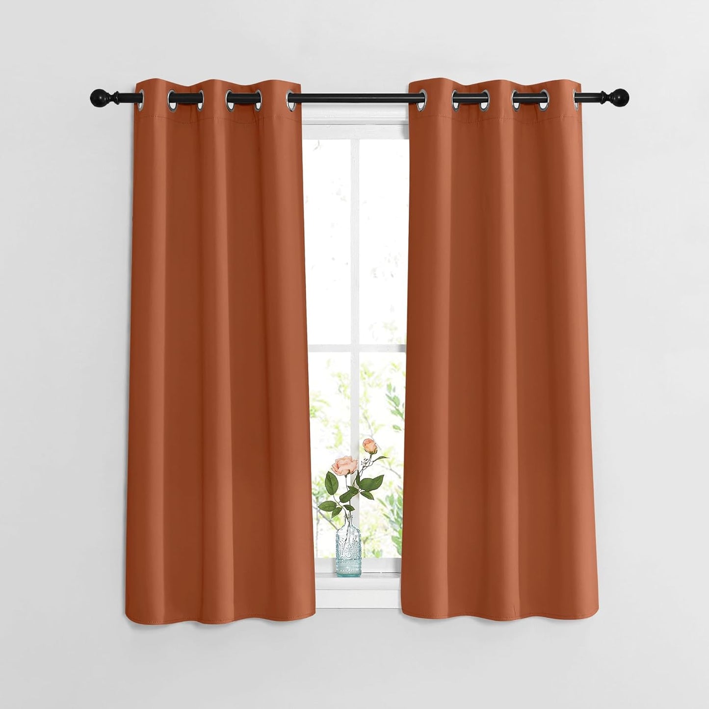 NICETOWN Small Blackout Curtains for Bedroom - Grommet Modern Thermal Insulated Room Darkening Window Treatments Sound Reducing for Cafe/Kitchen, Burnt Orange, W37 x L54, 2 Panels