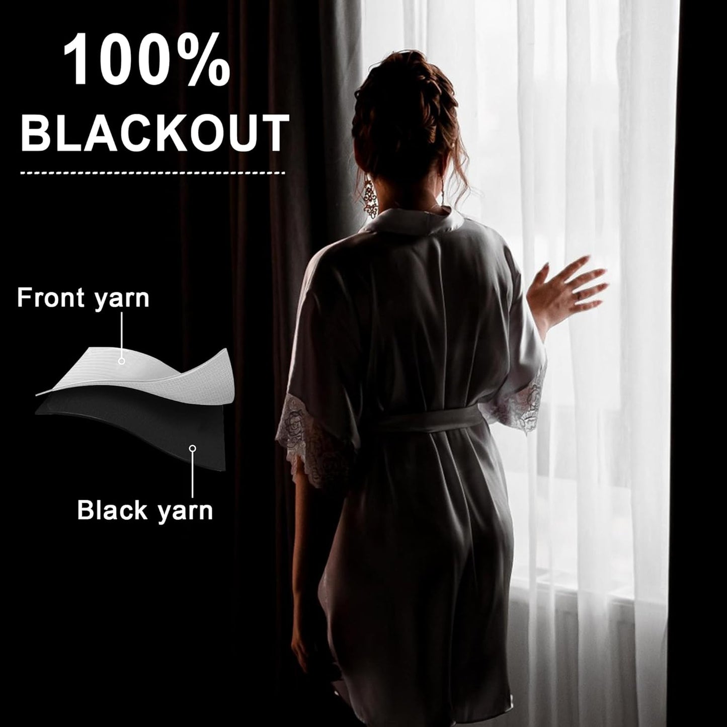 XWZO 100% Blackout Curtain Panels Rod Pocket Thermal Insulated Black Liner, Noise Reducing and Heat Blocking Drape for Hall and Studio Windows with Tiebacks, Biscotti Beige, W52 x L63, Set of 2 Panels