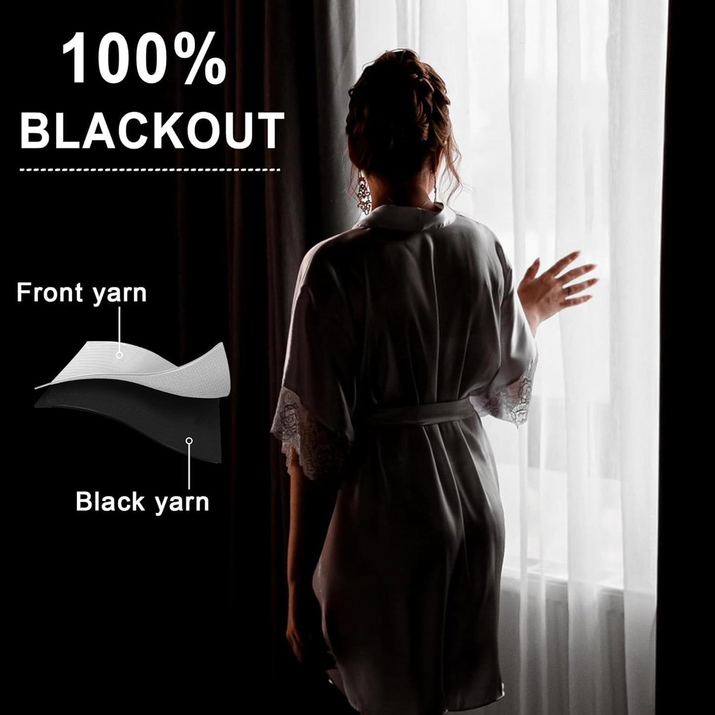 XWZO 100% Blackout Curtains with Tiebacks- 2 Thick Layers Completely Shaded Window Treatment Thermal Insulated Lined Rod Pocket Drapes for Bedroom/Laundry Room, White, W52 x L45, Set of 2 Panels