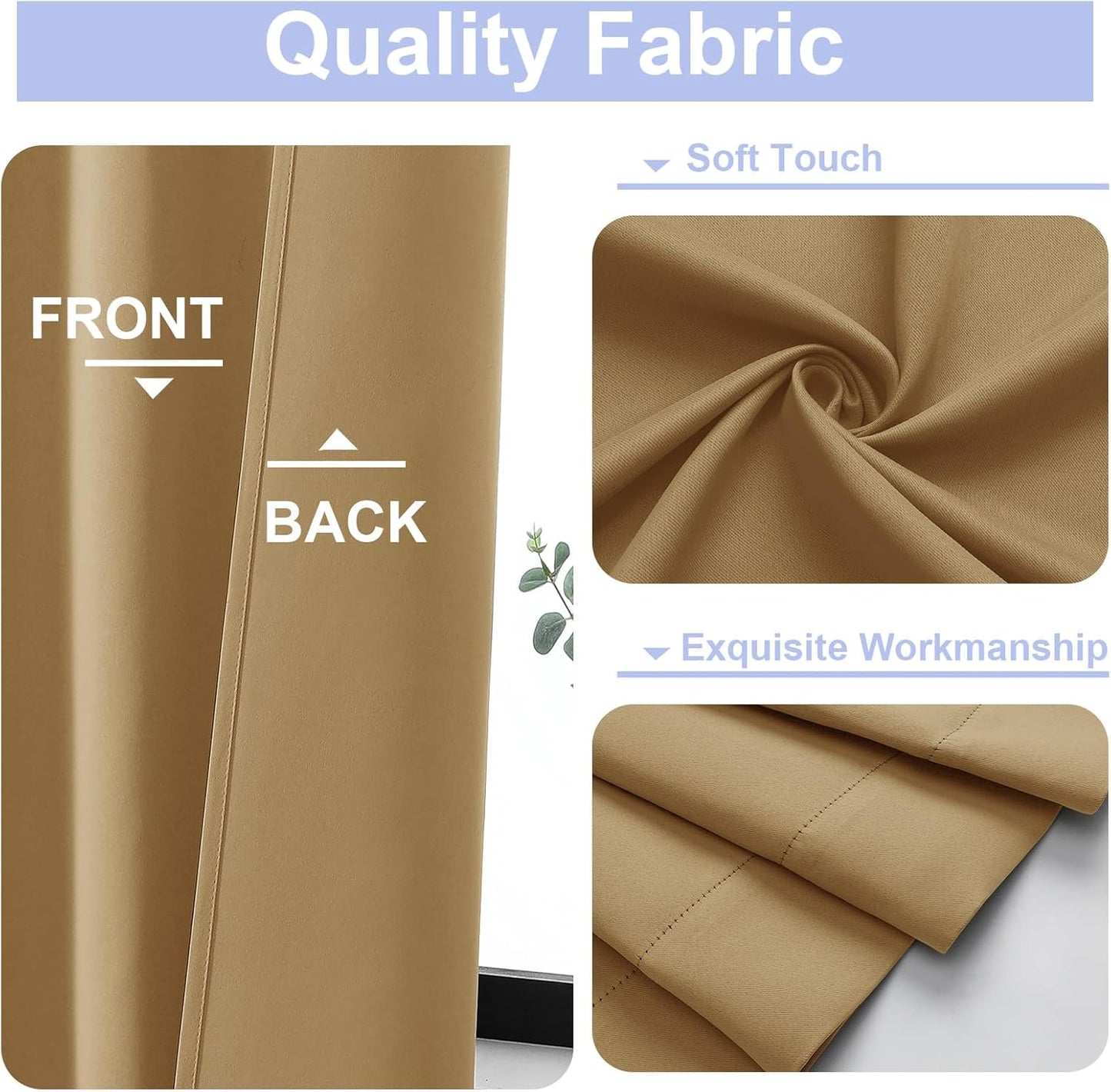 Simplebrand Ava Gold Blackout Curtains for Bedroom 90 Inches Long 2 Panels Set, Solid Privacy Energy Saving Living Room Window Treatment Curtains Blackout Drapes, W40 x L90 Inch, Gold