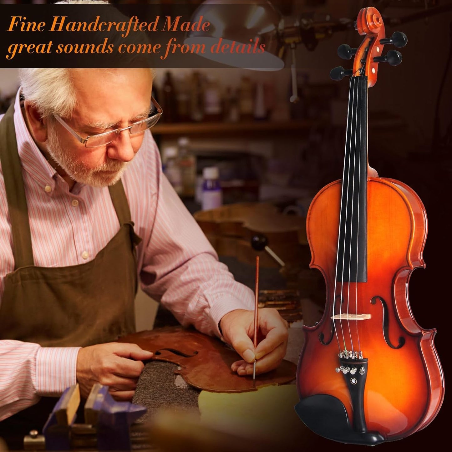 1/2 Violin For Beginners, CVN-300 Solidwood Ebony Fitted Violin with Strings, Beginner Starter Violins Kit For Student w/Hard Case, Rosin, Bow, Stringed Musical Instruments