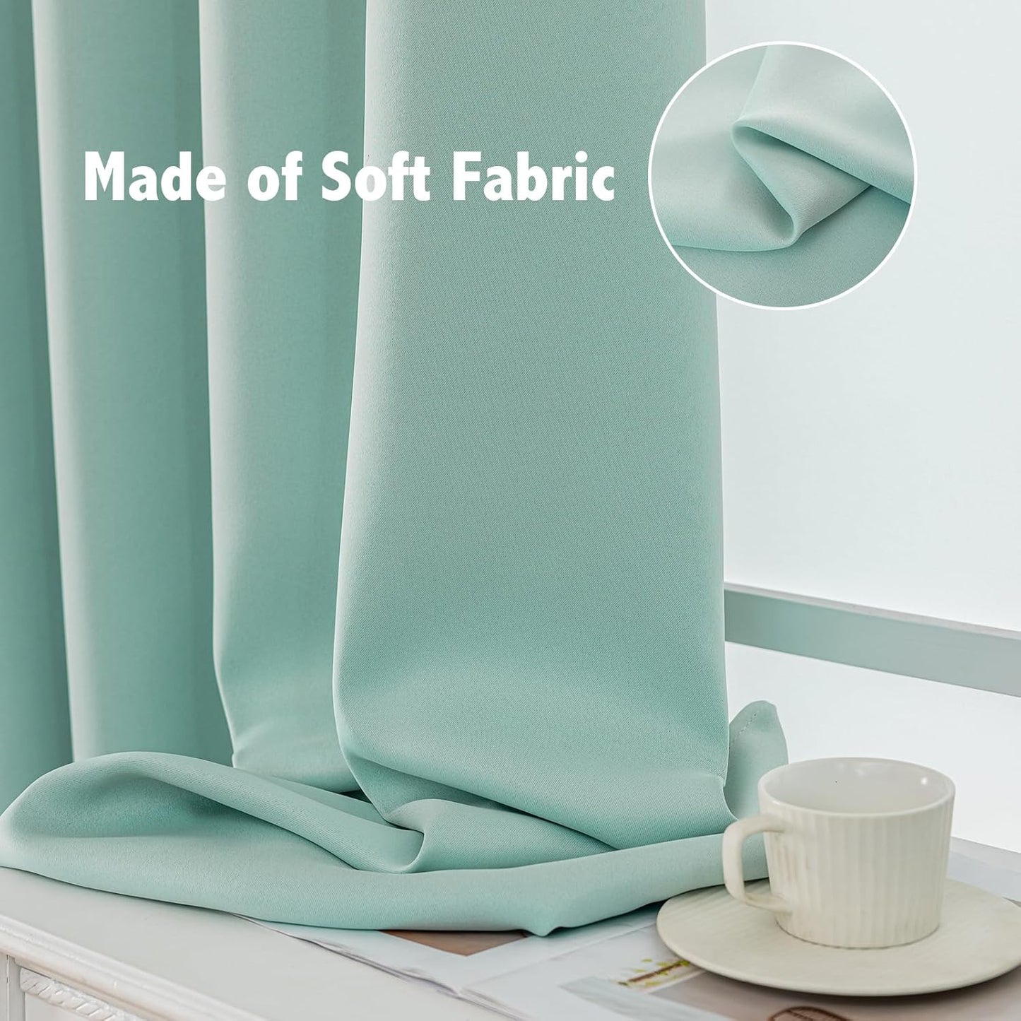 Anytime 100% Blackout Curtain Set, Thermal Insulated & Energy Efficiency Window Draperies for Guest Room, Full Shading Panels for Shift Worker and Light Sleepers（Light Blue, 2 Panels, 42W x 45L）