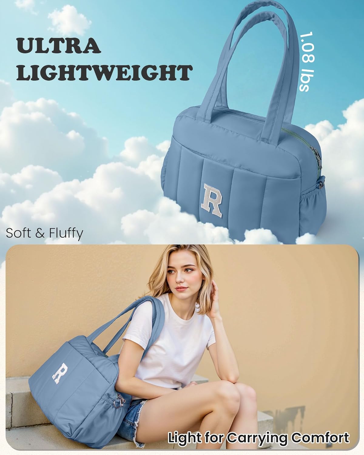 Initial Duffle Bag, Yoga Bags for Women，Overnight Bag with Wet Pocket，Lightweight Work Bags Personalized Gym Tote with Makeup Pouch-Gift for Women, Mom