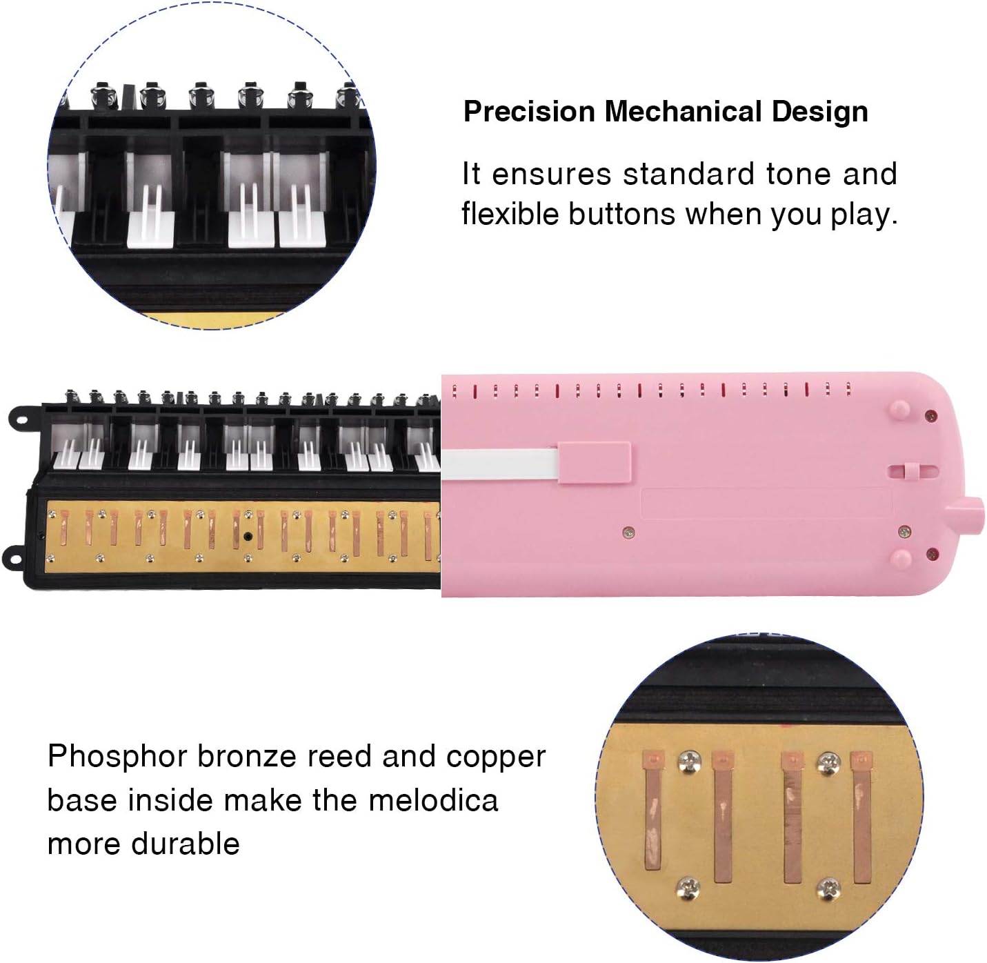 EastRock 37 Key Melodica Instrument Keyboard Soprano Piano Style with Mouthpiece Tube Sets and Carrying Bag for Kids Beginners Adults Gift Pink