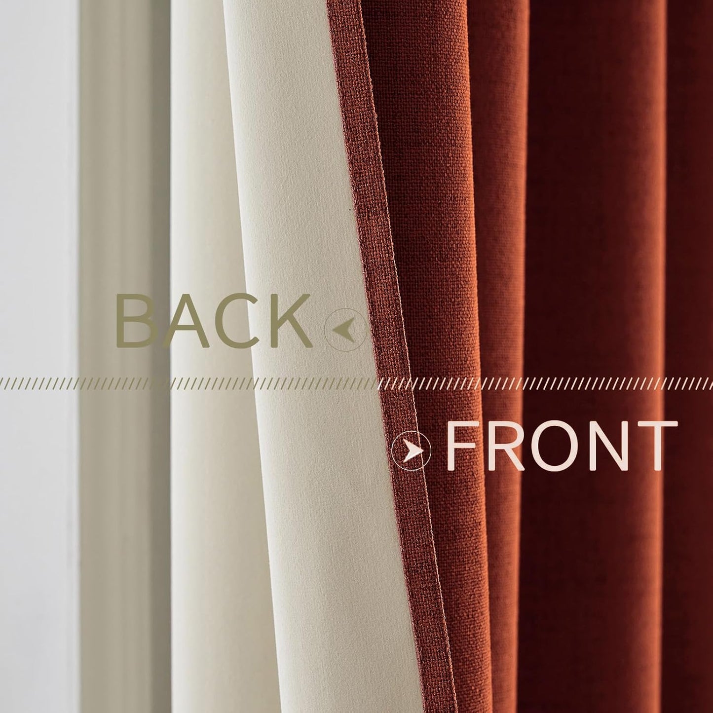 MIULEE Linen Curtains for Bedroom 100% Blackout Thermal Insulated Burnt Orange Grommet Room Darkening Curtains & Drapes Rust Terracotta Fall Decor for Living Room Nursery 52 x 63 Inch (2 Panels)