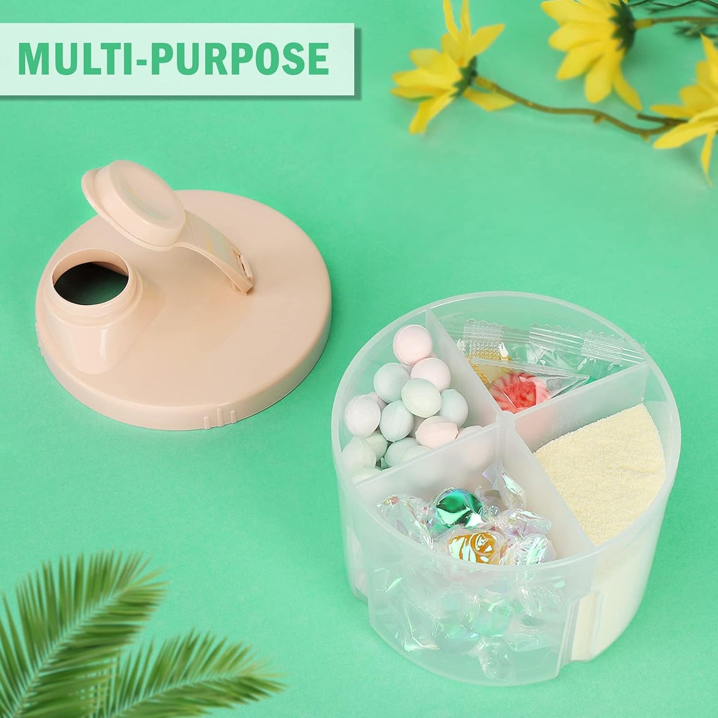 Accmor Baby Formula Dispenser On The Go, Non-Spill Rotating Four-Compartment Formula Container to Go, Milk Powder Kids Snack Container for Infant Toddler Travel Outdoor, Pink