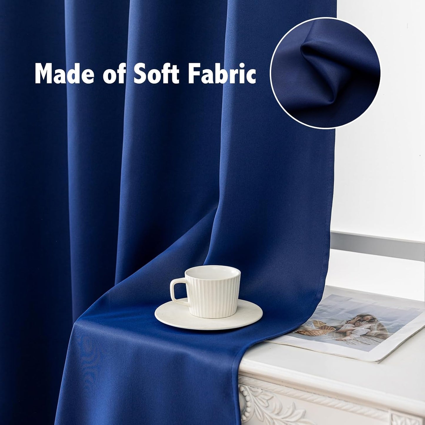 Anytime 100% Blackout Curtain Set, Thermal Insulated & Energy Efficiency Window Draperies for Guest Room, Full Shading Panels for Shift Worker and Light Sleepers（Navy Blue, 2 Panels, 52W x 102L）
