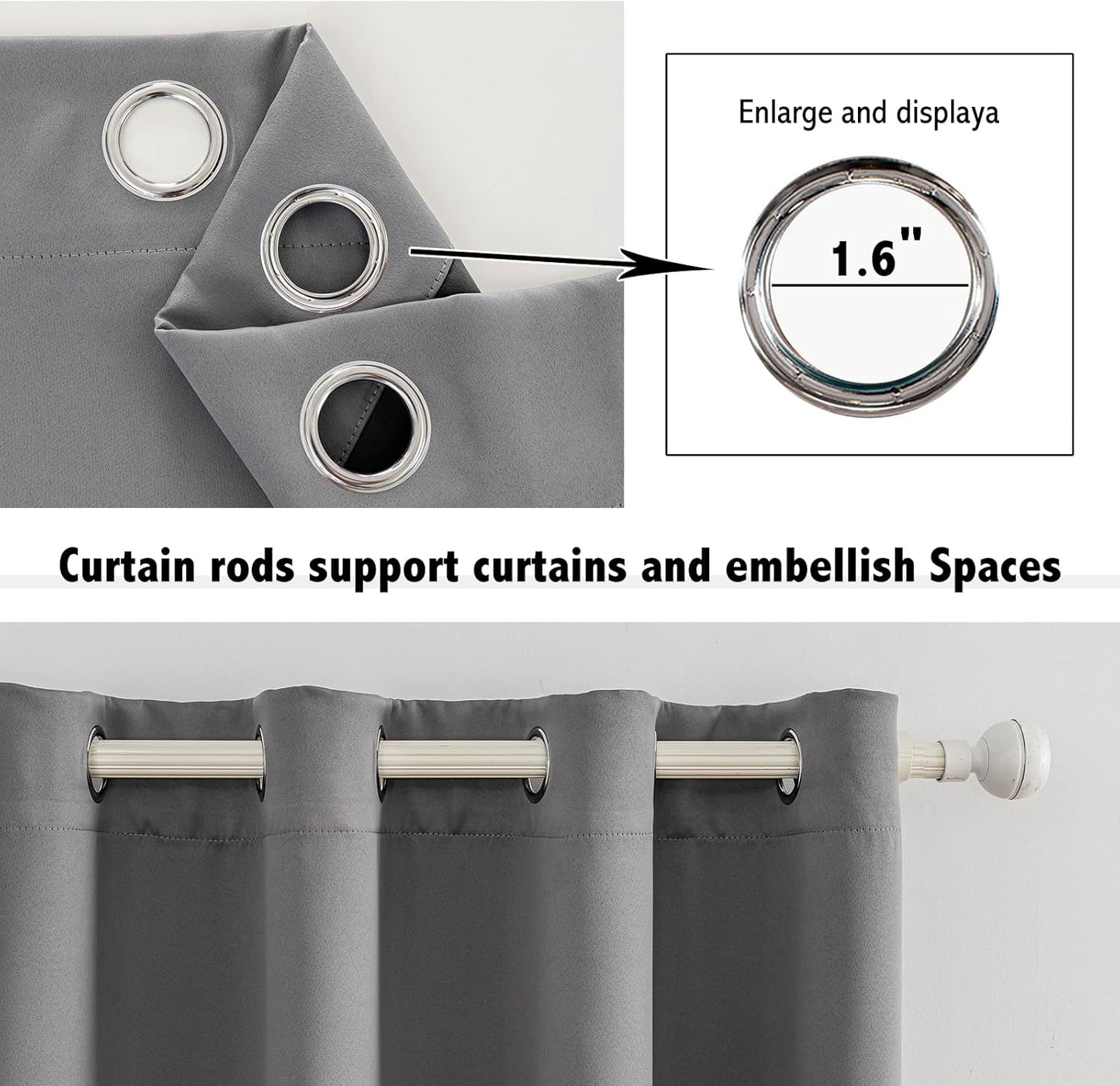 Anytime 100% Blackout Curtain Set, Thermal Insulated & Energy Efficiency Window Draperies for Guest Room, Full Shading Panels for Shift Worker and Light Sleepers（Grey, 2 Panels, 70W x 84L）