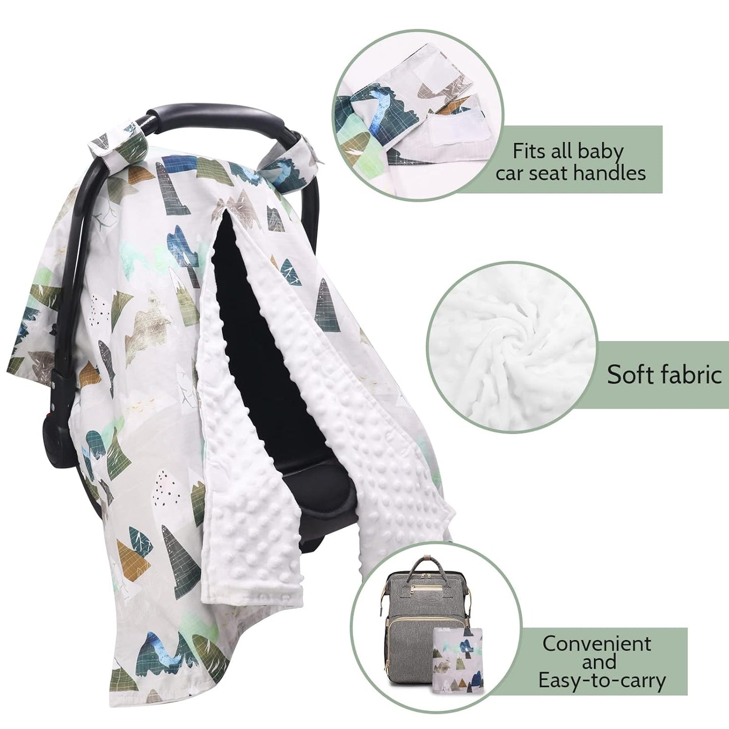 TANOFAR Car Seat Cover Baby, Carseat Covers Baby Boy Girl, Peekaboo Opening Infant Car Seat Cover for Winter, Warm & Cozy, Adventure Mountain