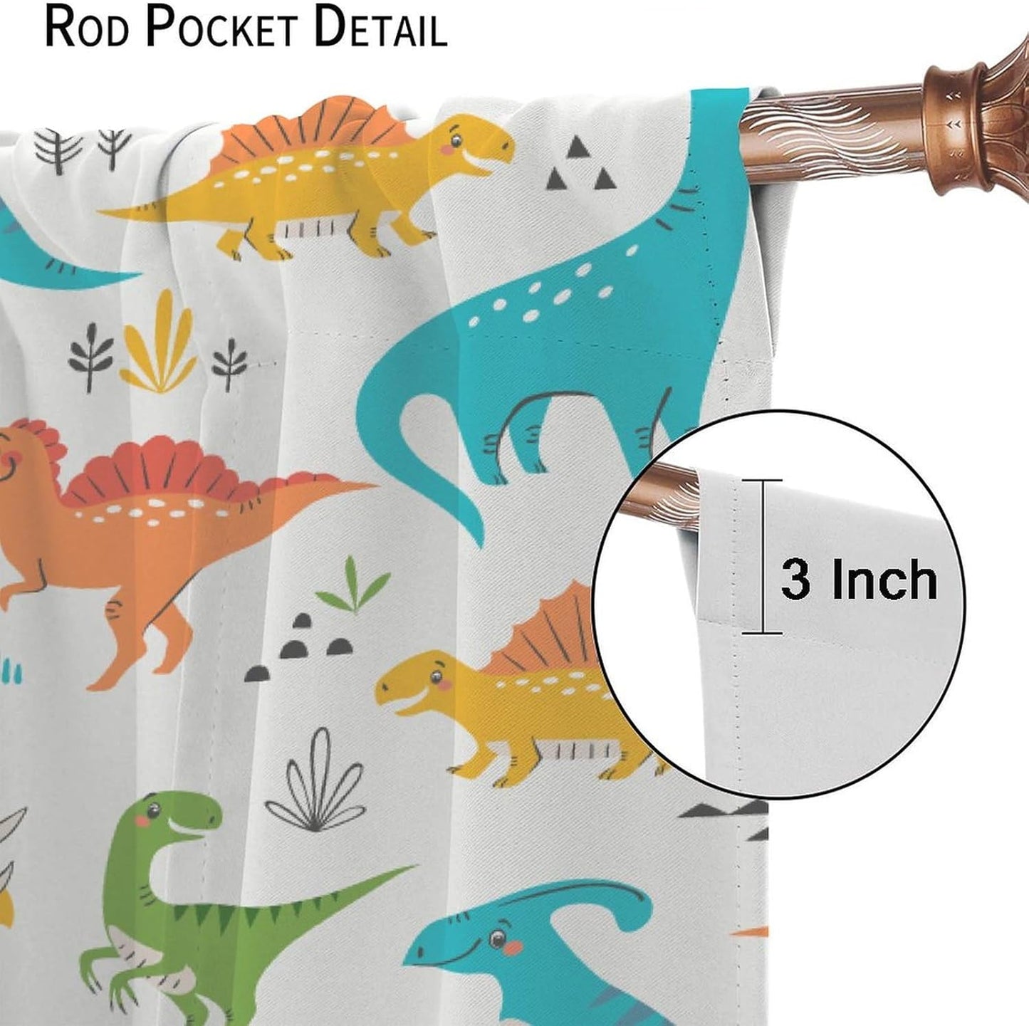 Kids Dinosaur Curtains for Boy Girl Bedroom Decor Cartoon Dino Colorful Cute Funny Animal Wildlife Printed Blackout Rod Pocket Window Drapes for Baby Nursery Playroom Living Room W21xL54in 2 Panels